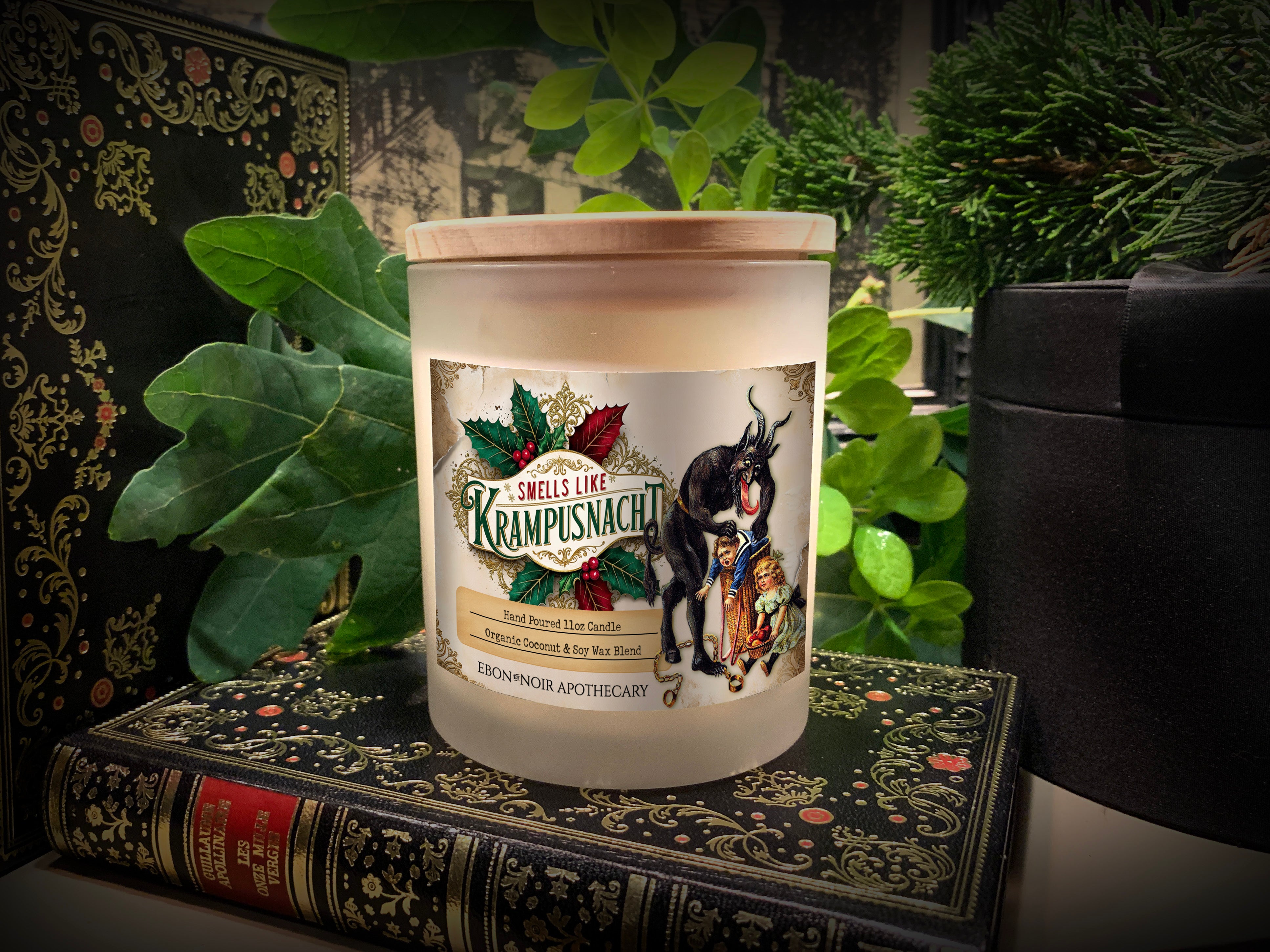 Smells Like Krampusnacht, Gruss Vom Krampus Christmas Candle, Frosted Glass Jar, Hand Poured Vegan Wax, Wooden Wick, 50+ Hours of Burn Time