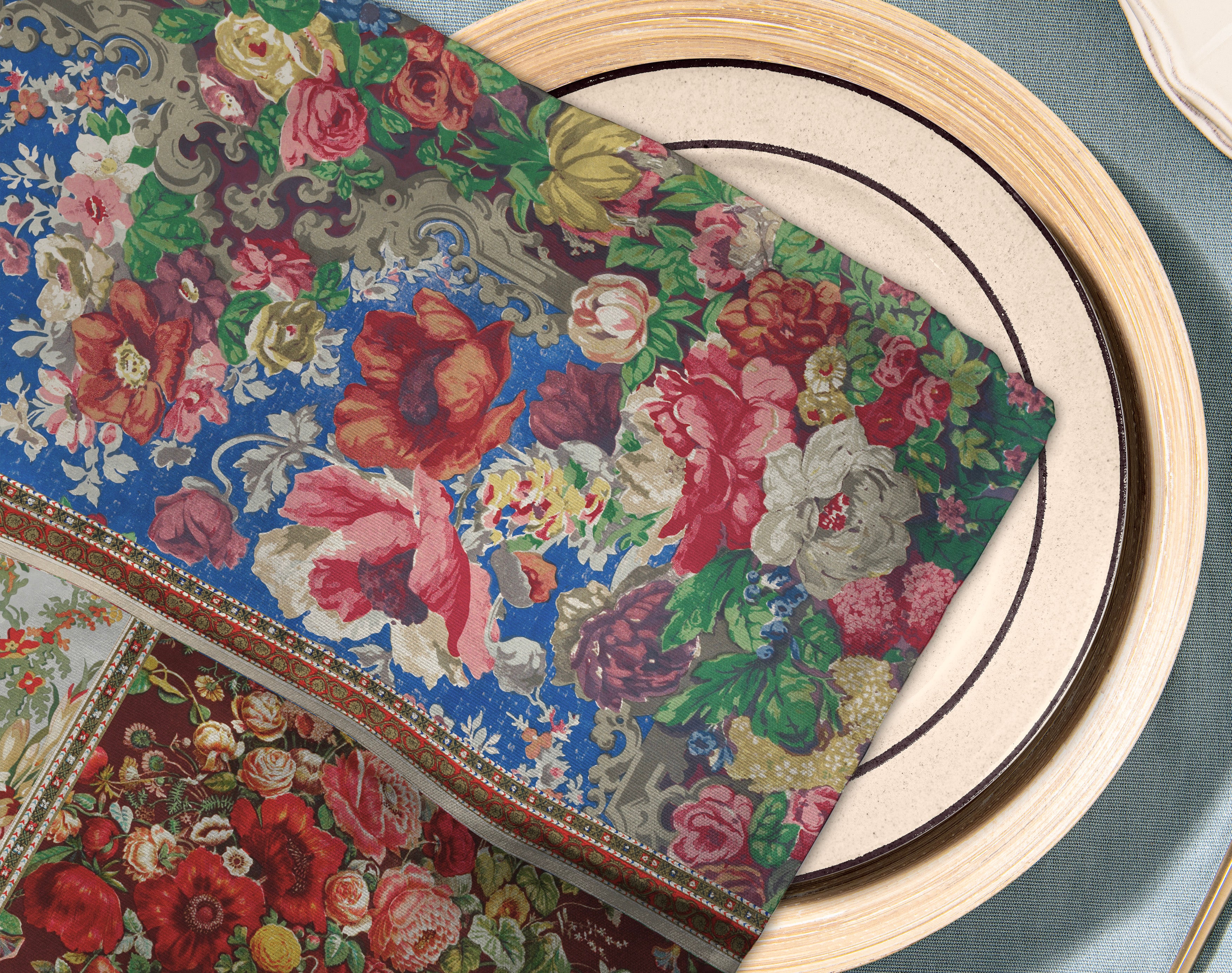 Patchwork Floral Squares Cloth Napkins, Add Mystery to Your Table, 20in x 20in (50.8 cm x 50.8 cm), Set of 4 Napkins