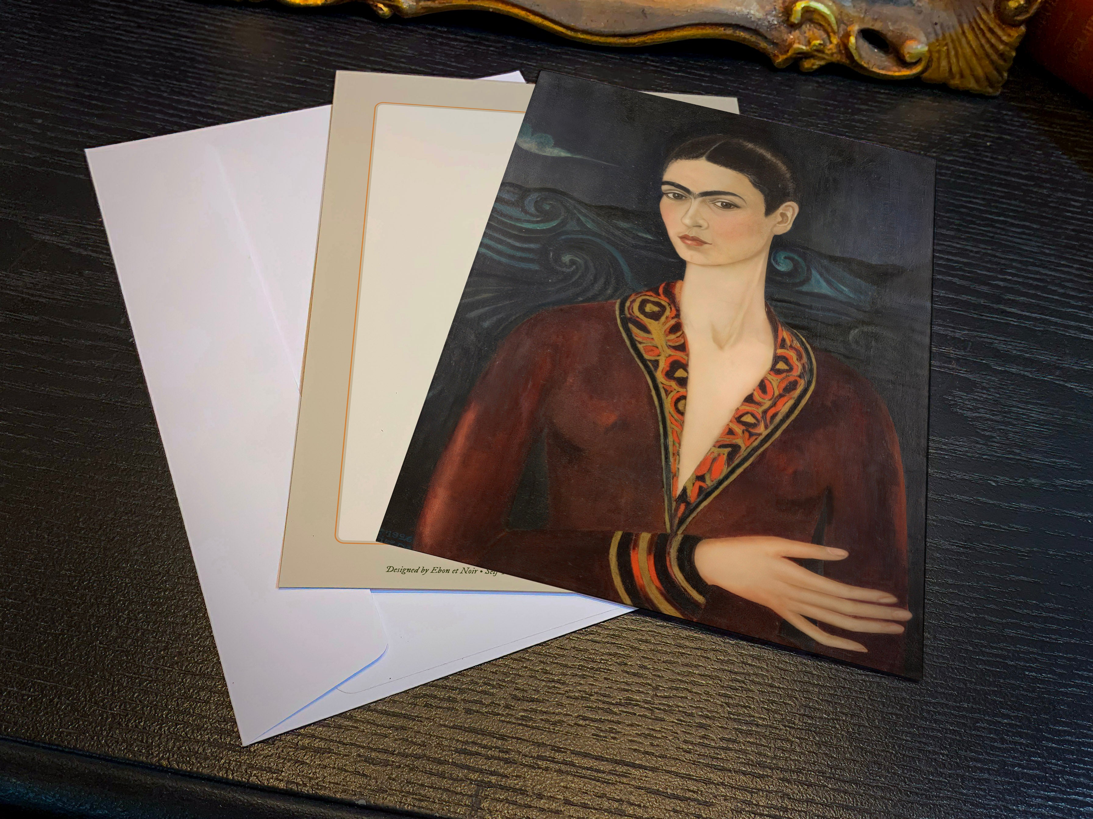 Self Portrait in a Velvet Dress by Frida Kahlo, Set of 5in x 7in Flat Notecards for Everyday Correspondence With White Envelopes