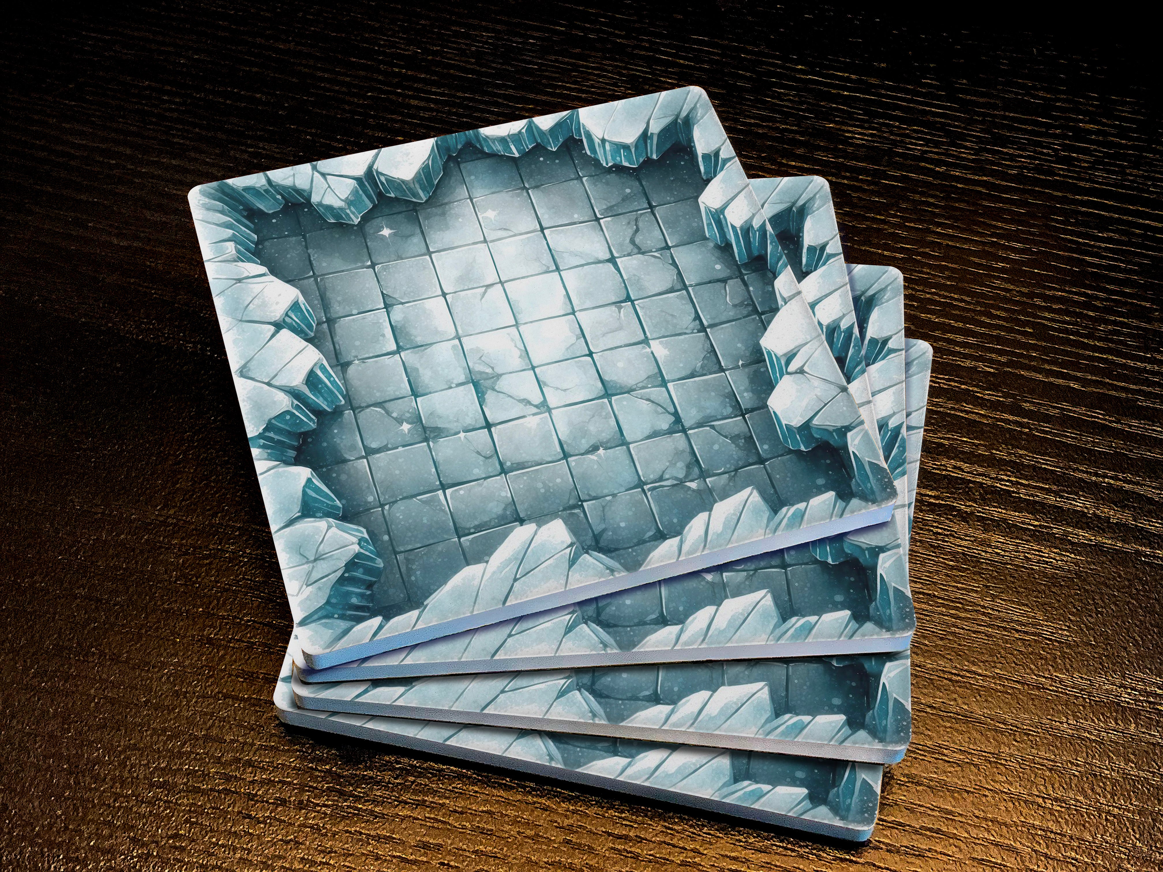 Dungeon Crawl Drink Coasters, Frostbound Expanse, Old-School RPG Tabletop Tiles Made from Soapstone with a Cork Backing, Set of 4