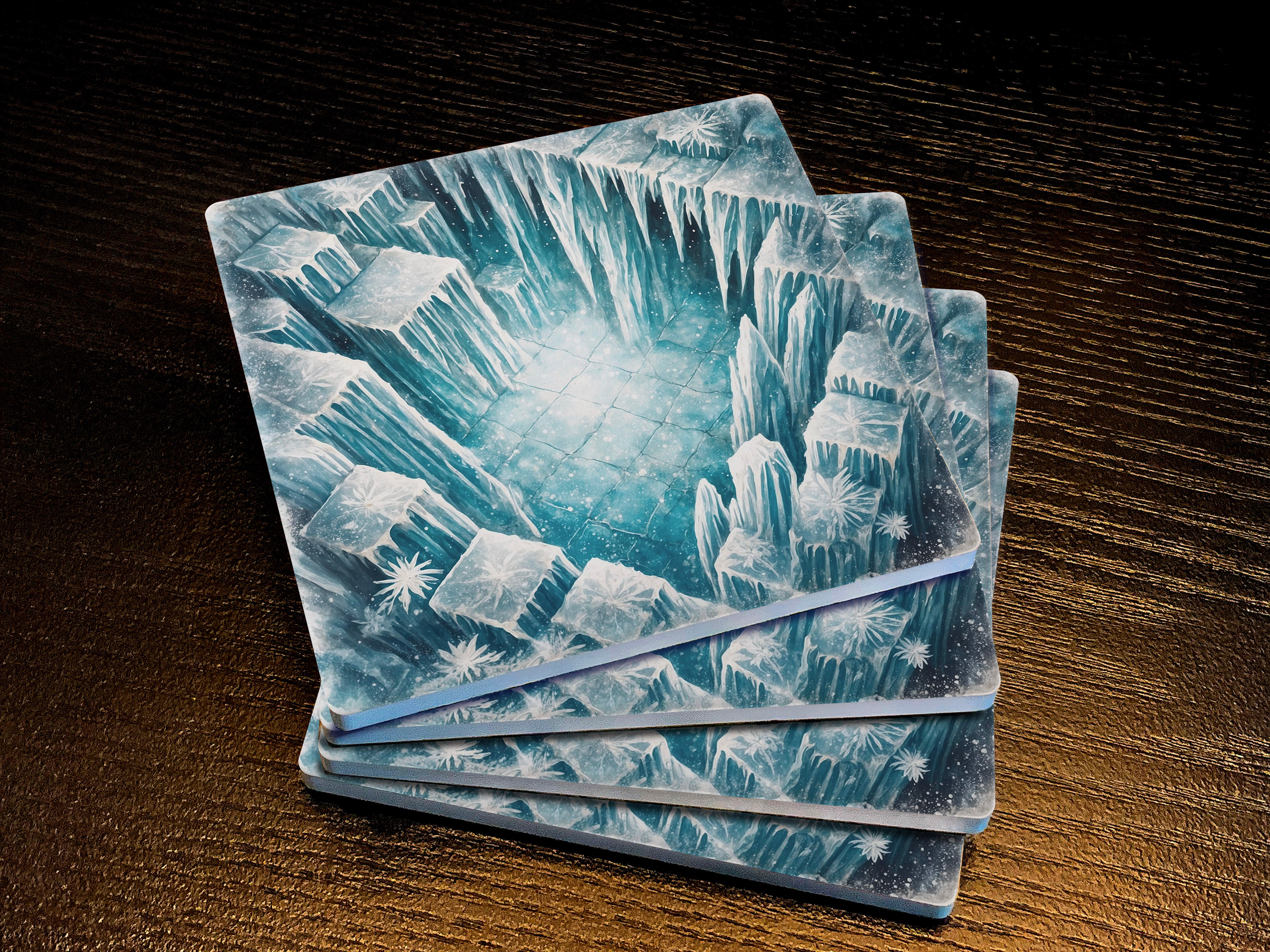 Dungeon Crawl Drink Coasters, Glacierfall Cavern, Old-School RPG Tabletop Tiles Made from Soapstone with a Cork Backing, Set of 4