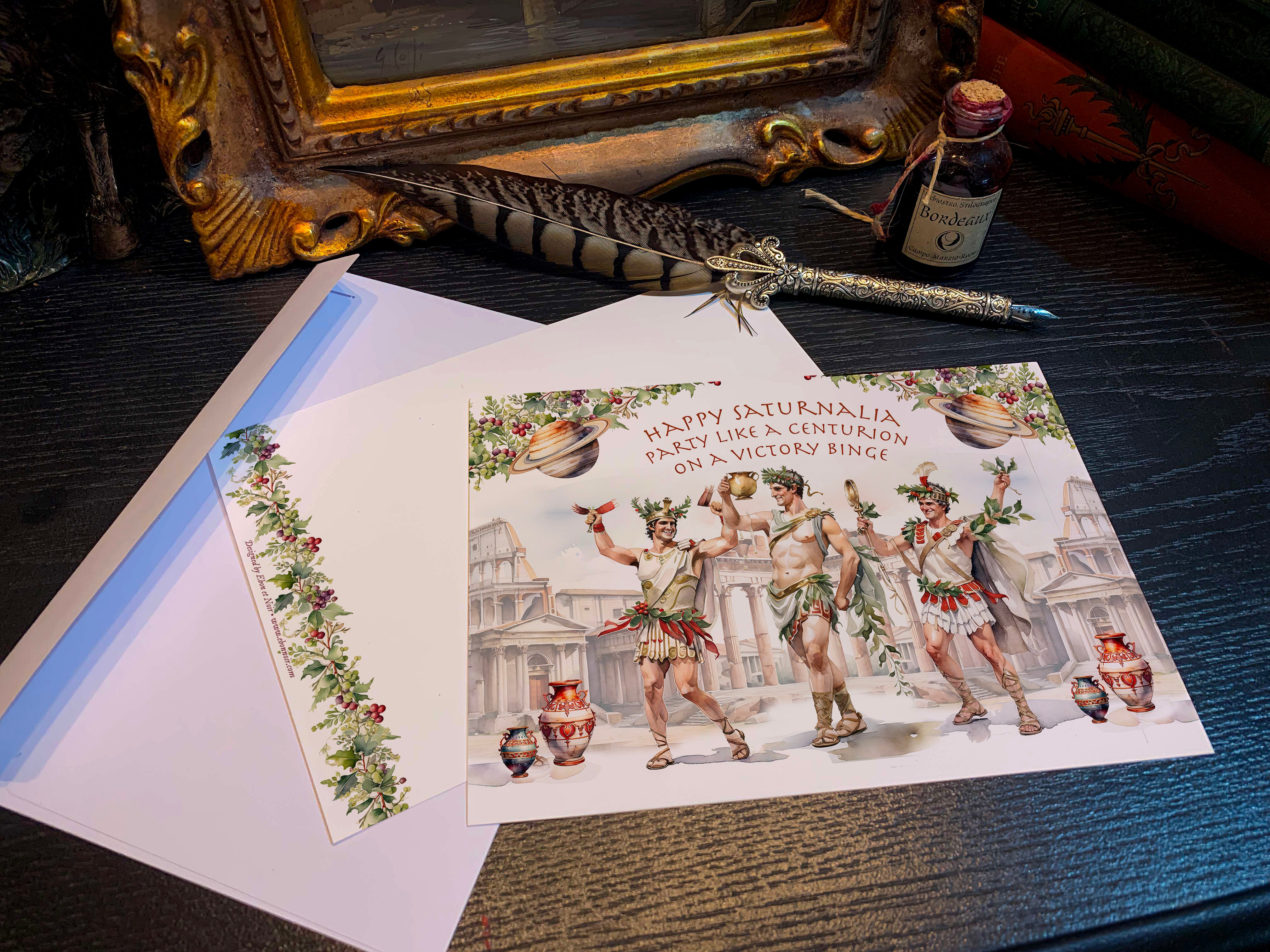 Saturnalia Revelers (Party Like a Centurion), Set of 5in x 7in Flat Pagan Holiday Cards White Envelopes