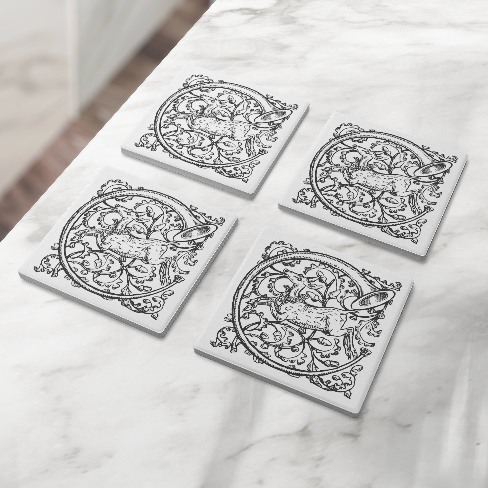 Prancing Doe, Woodland-Inspired Drink Coasters, Made from Stone with a Cork Backing, Set of 4