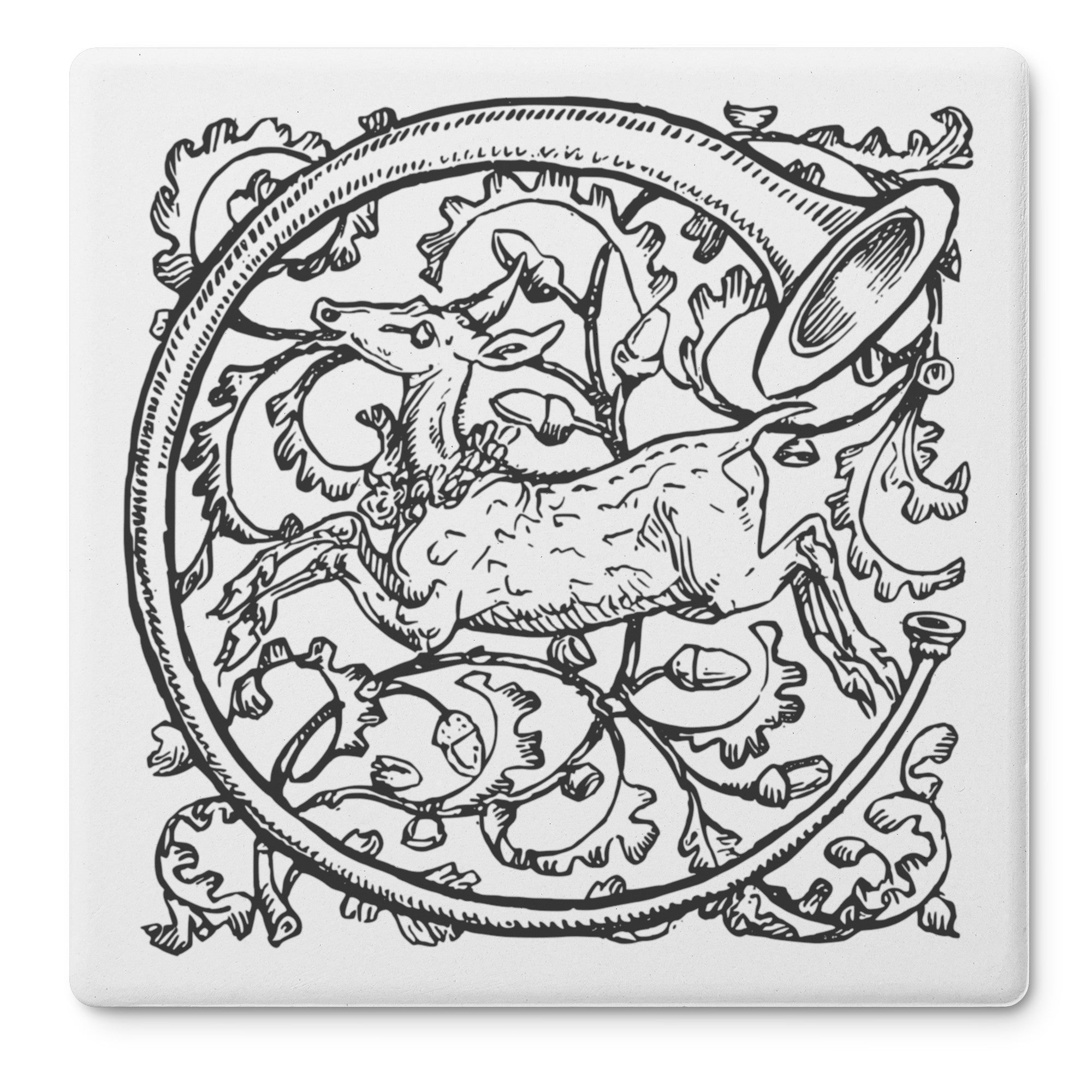 Prancing Doe, Woodland-Inspired Drink Coasters, Made from Stone with a Cork Backing, Set of 4