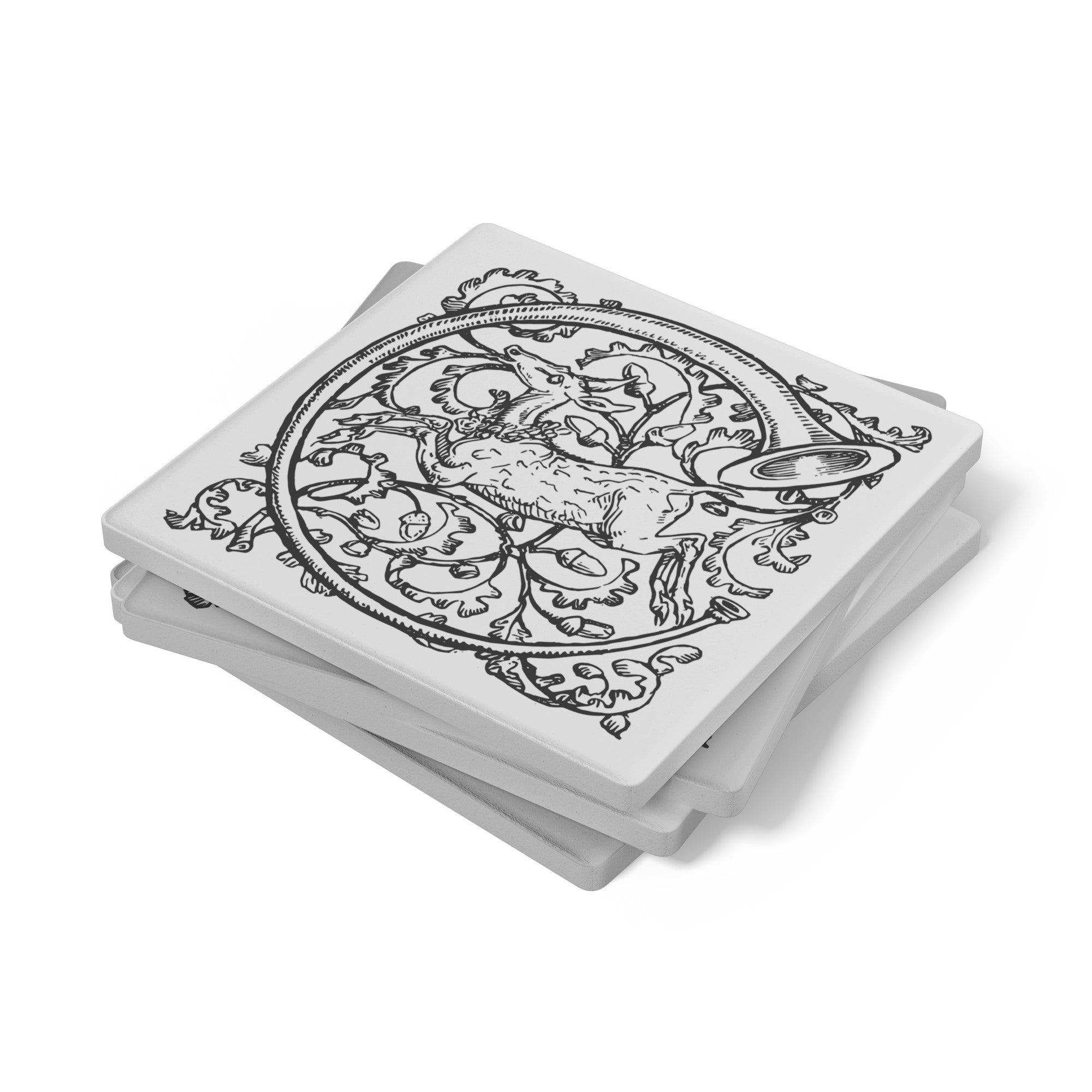 Prancing Doe, Woodland-Inspired Drink Coasters, Made from Stone with a Cork Backing, Set of 4