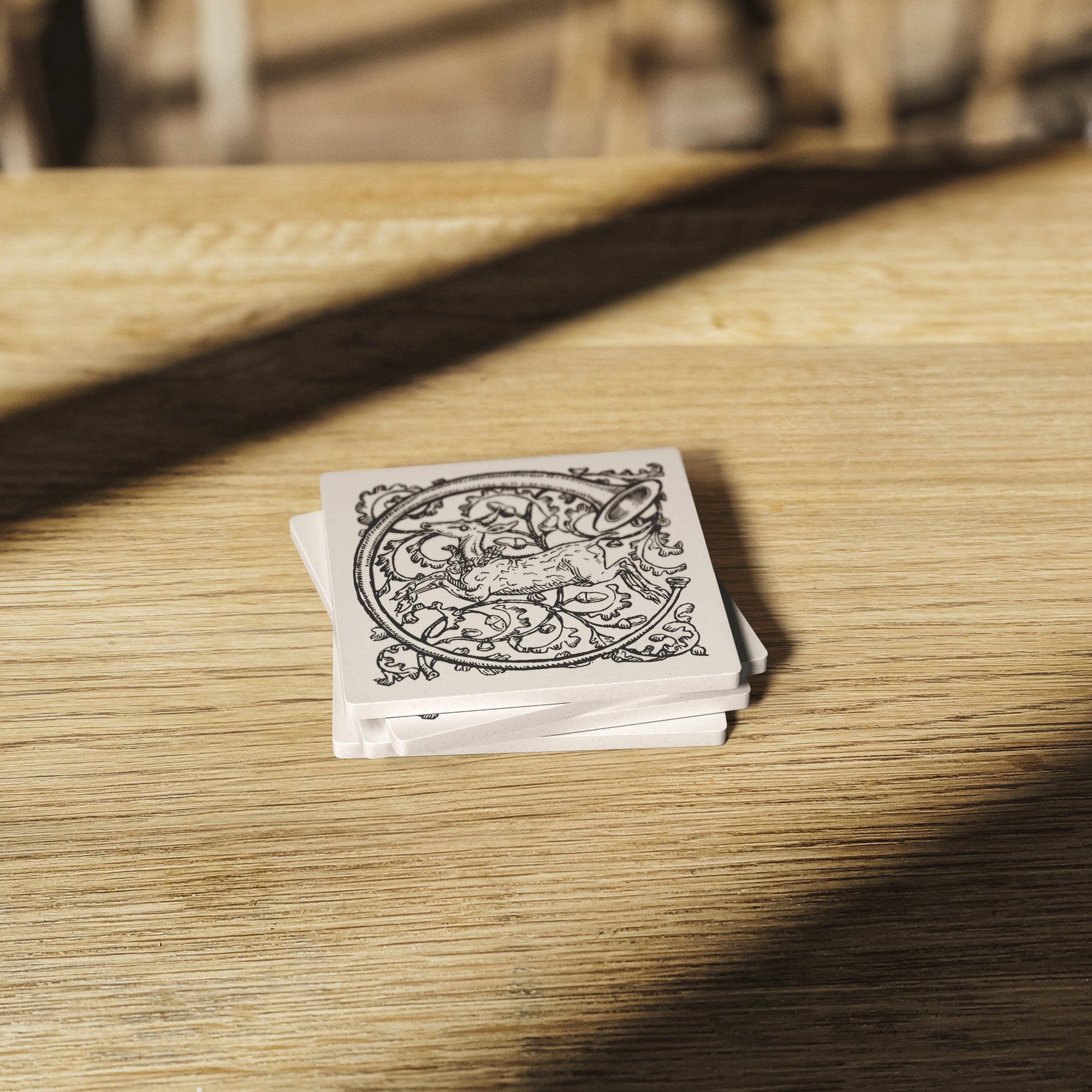 Prancing Doe, Woodland-Inspired Drink Coasters, Made from Stone with a Cork Backing, Set of 4