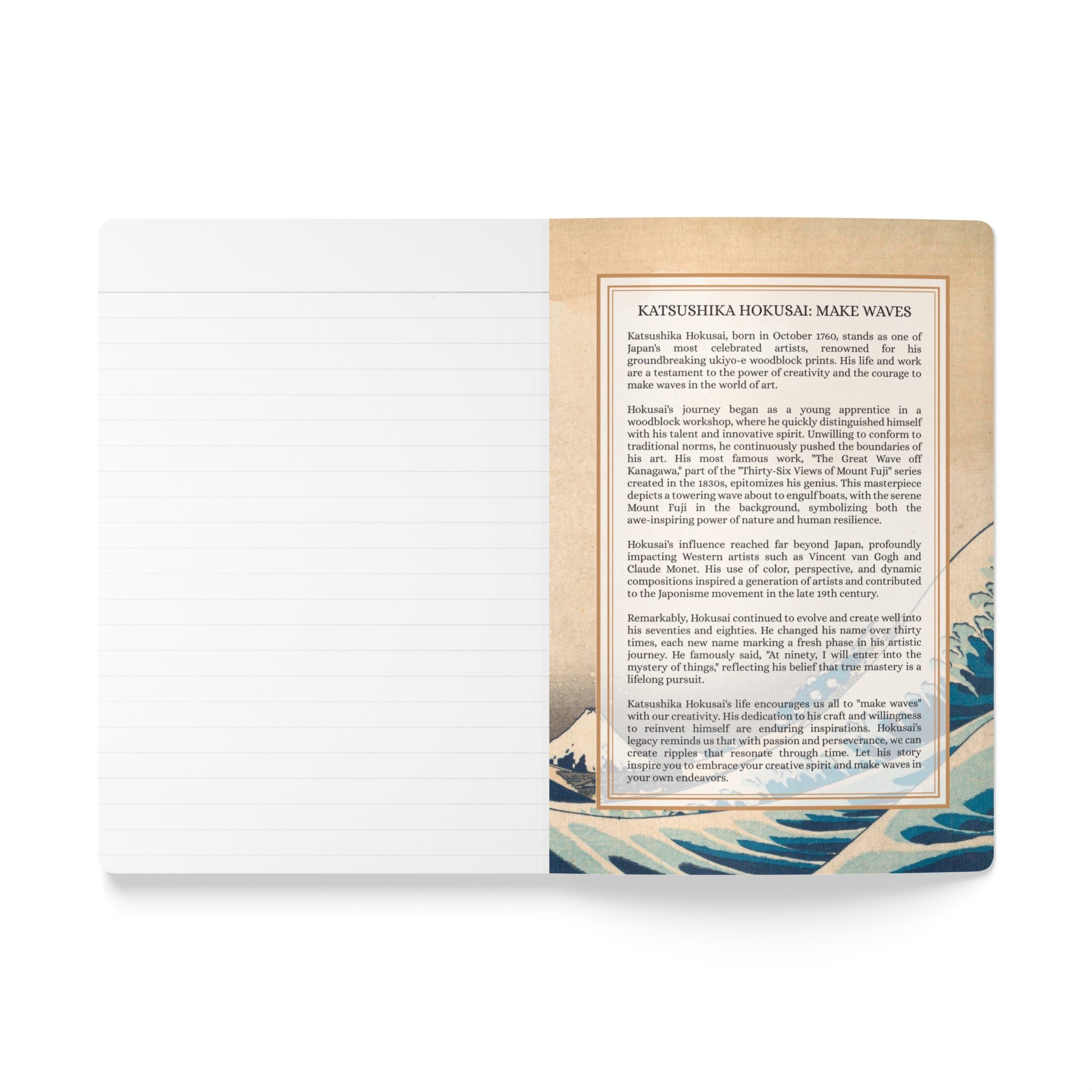 Make Waves, Katsushika Hokusai, Softcover Composition Notebook, Lined Idea Book/Journal with Perforated Margins and Inside Prints