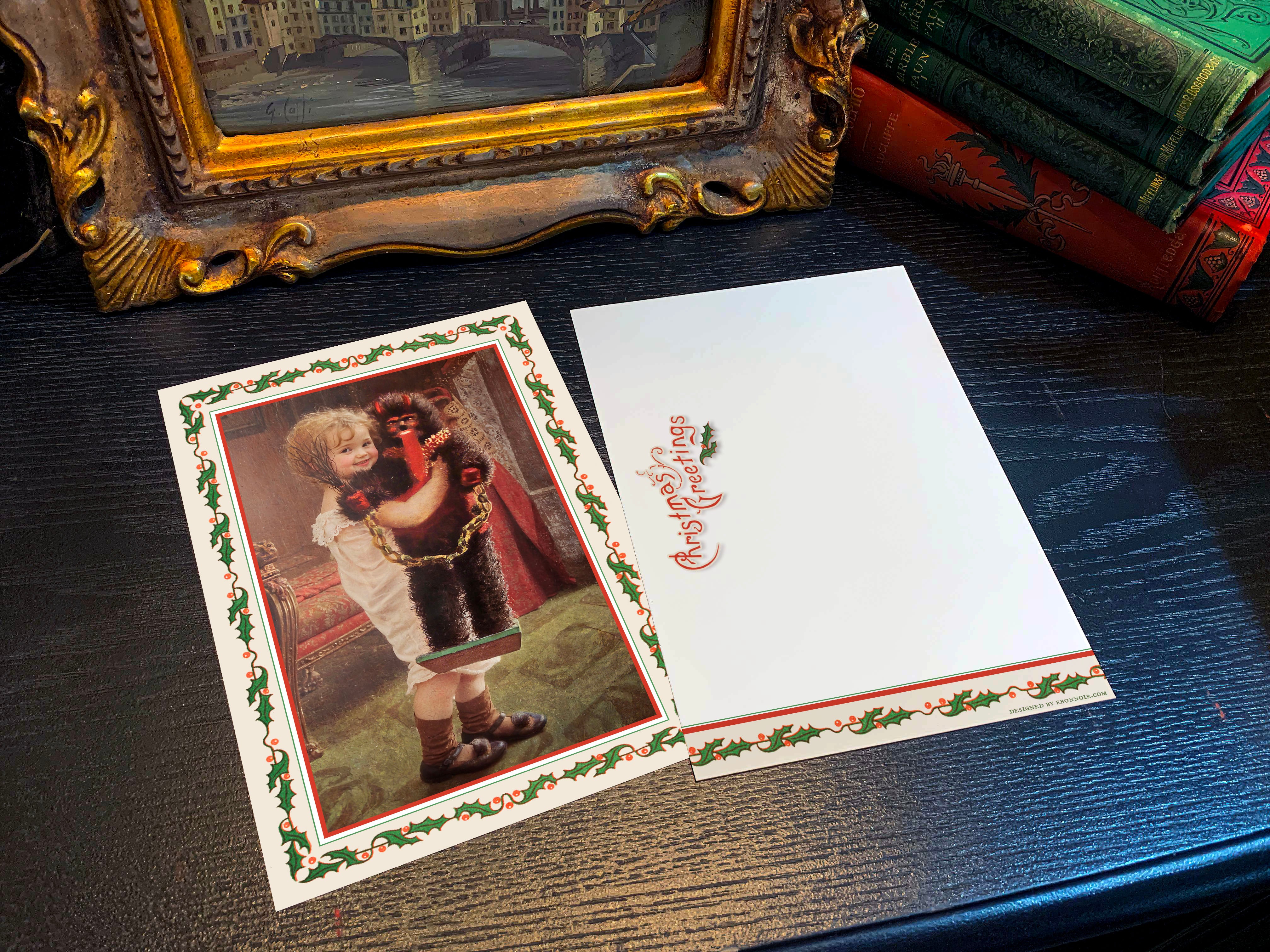 Krampus Dolly, Gruss Vom Krampus Set of Flat Double-sided Christmas Cards With White Envelopes, 5in x 7in