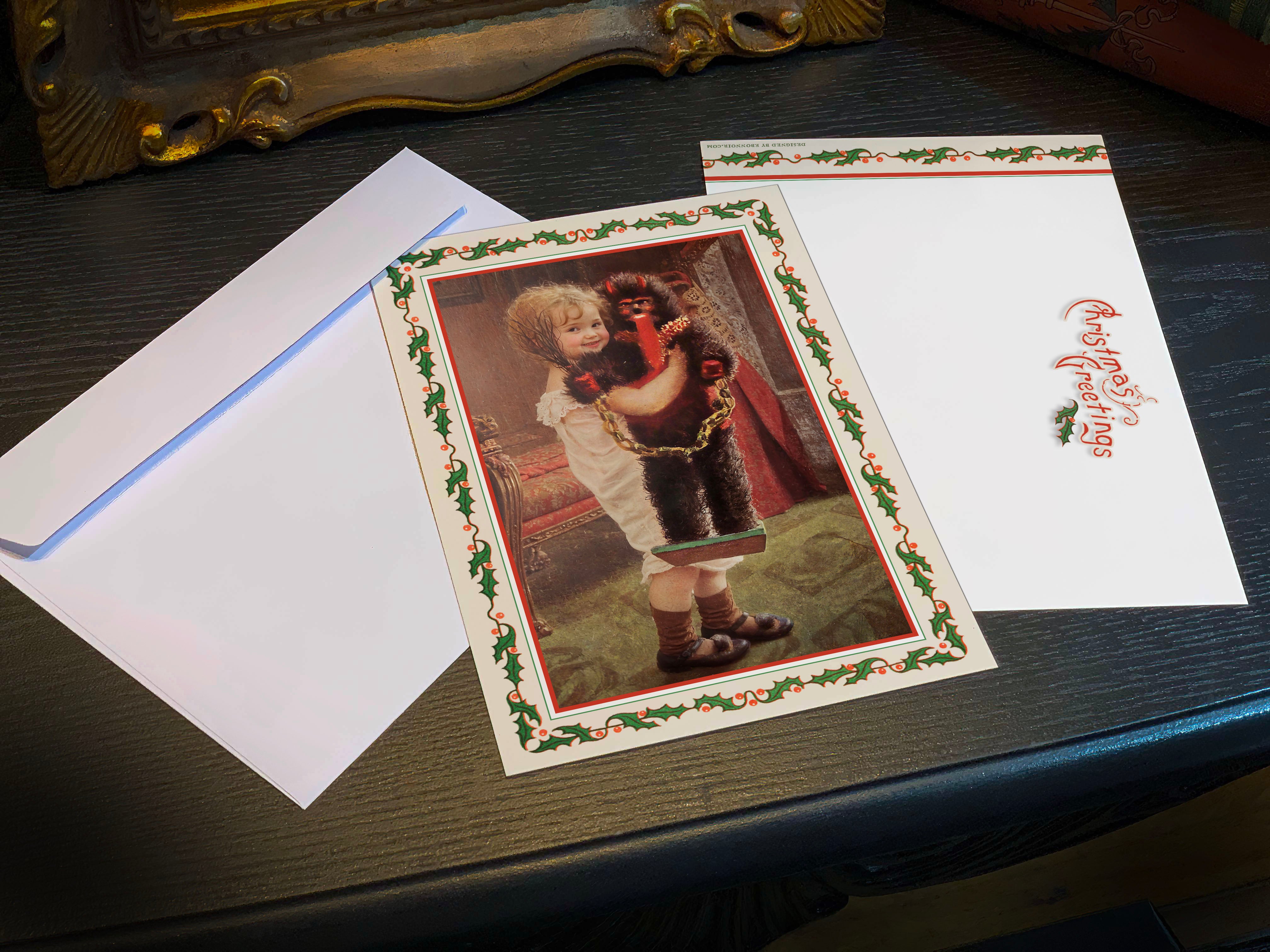 Krampus Dolly, Gruss Vom Krampus Set of Flat Double-sided Christmas Cards With White Envelopes, 5in x 7in