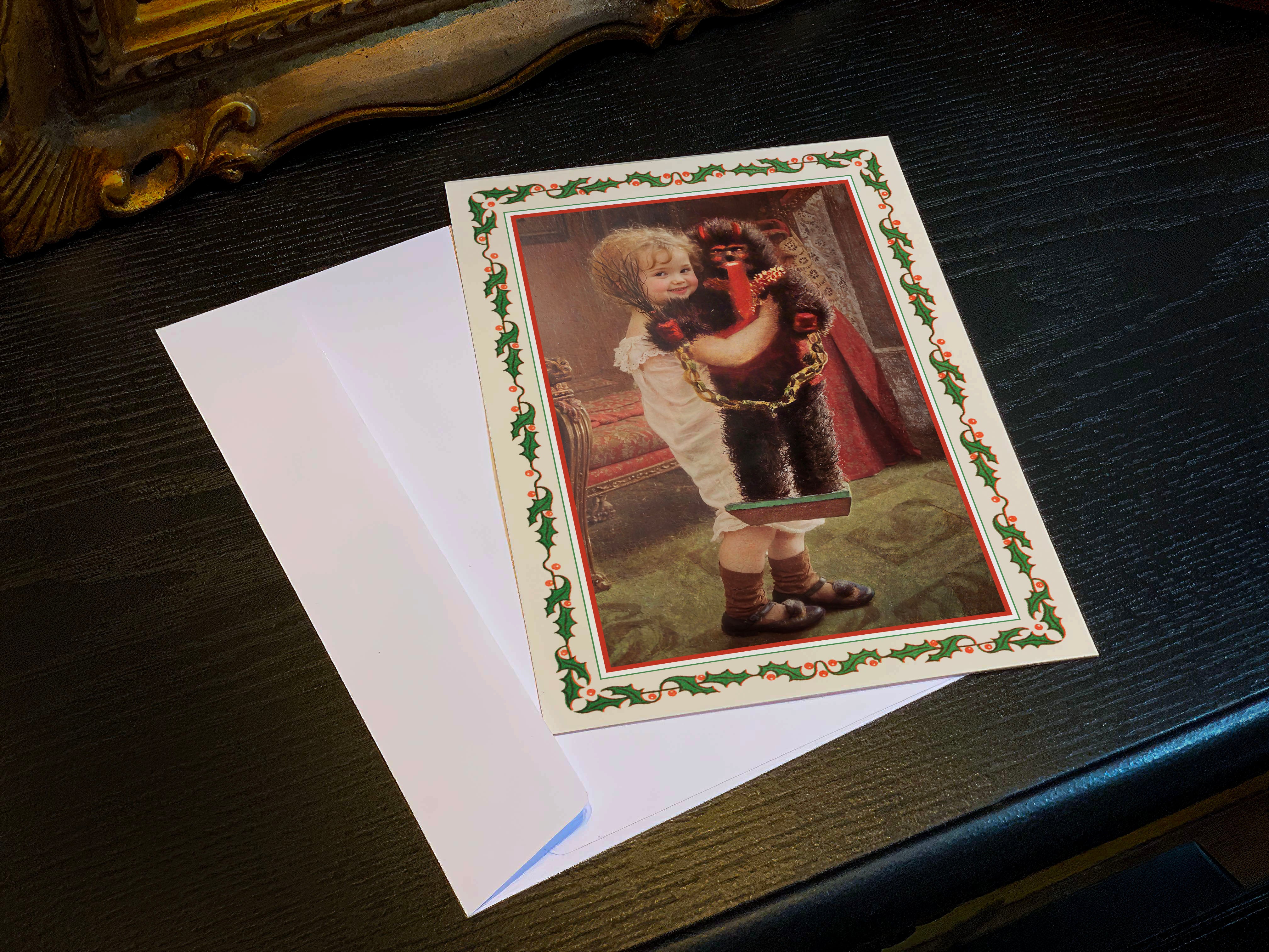 Krampus Dolly, Gruss Vom Krampus Set of Flat Double-sided Christmas Cards With White Envelopes, 5in x 7in