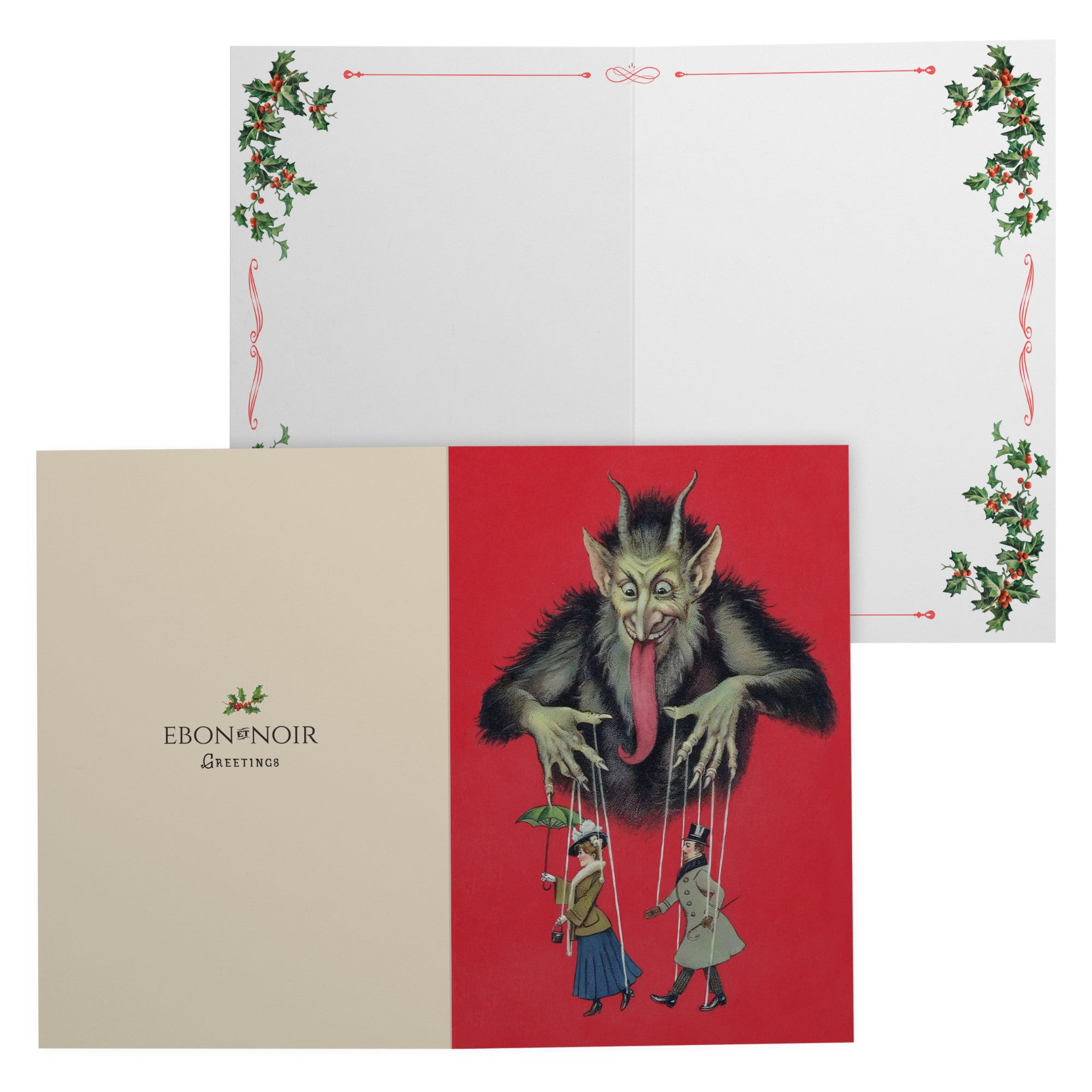 Krampus Puppet Master, Gruss Vom Krampus, Set of Christmas Greeting Cards With White Envelopes, 5in x 7in