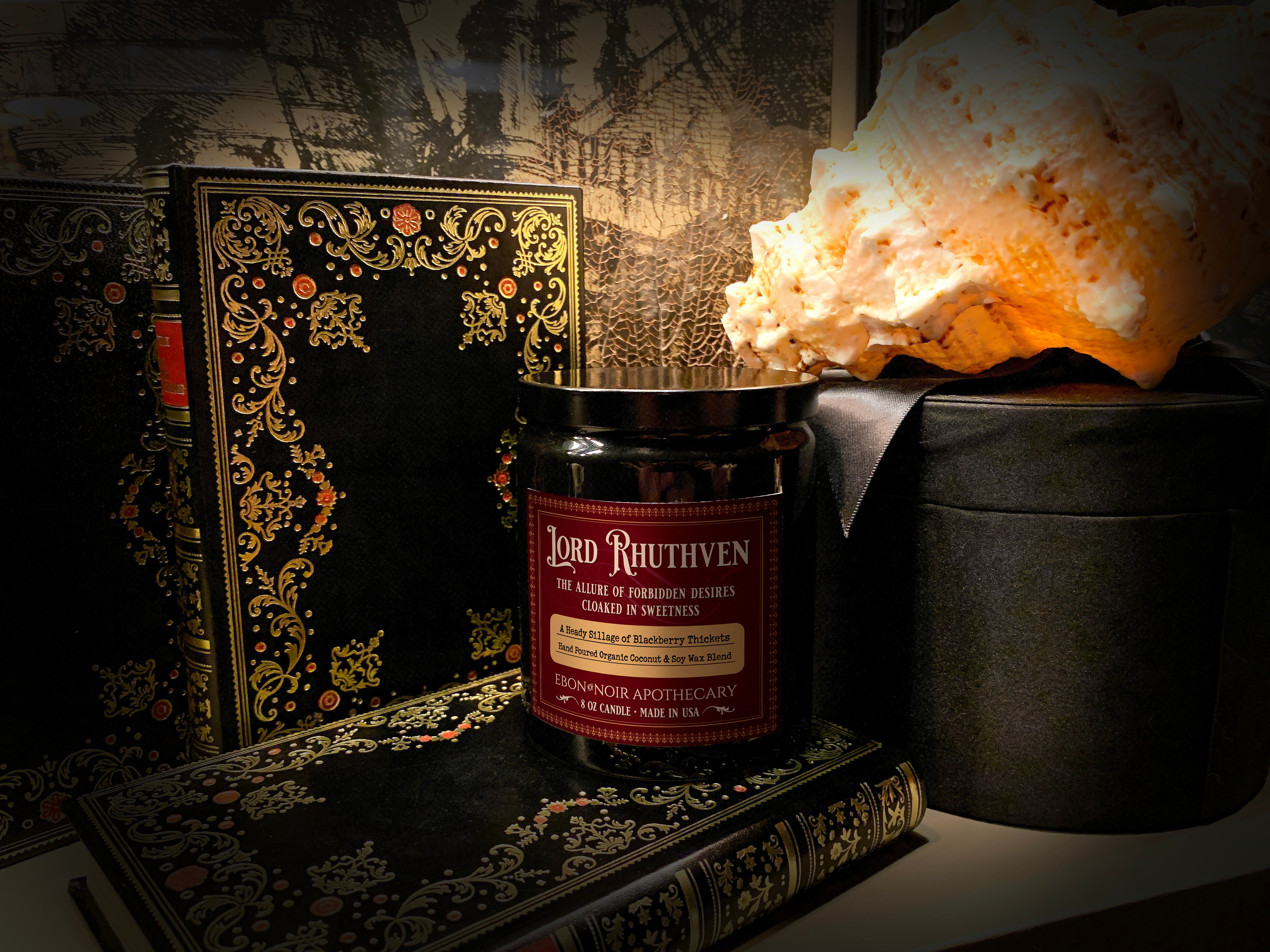 Lord Ruthven, Hand-Poured Coconut Soy Wax Candle in an Elegant Black Ceramic Jar, Blackberry Thicket Scent, 8oz