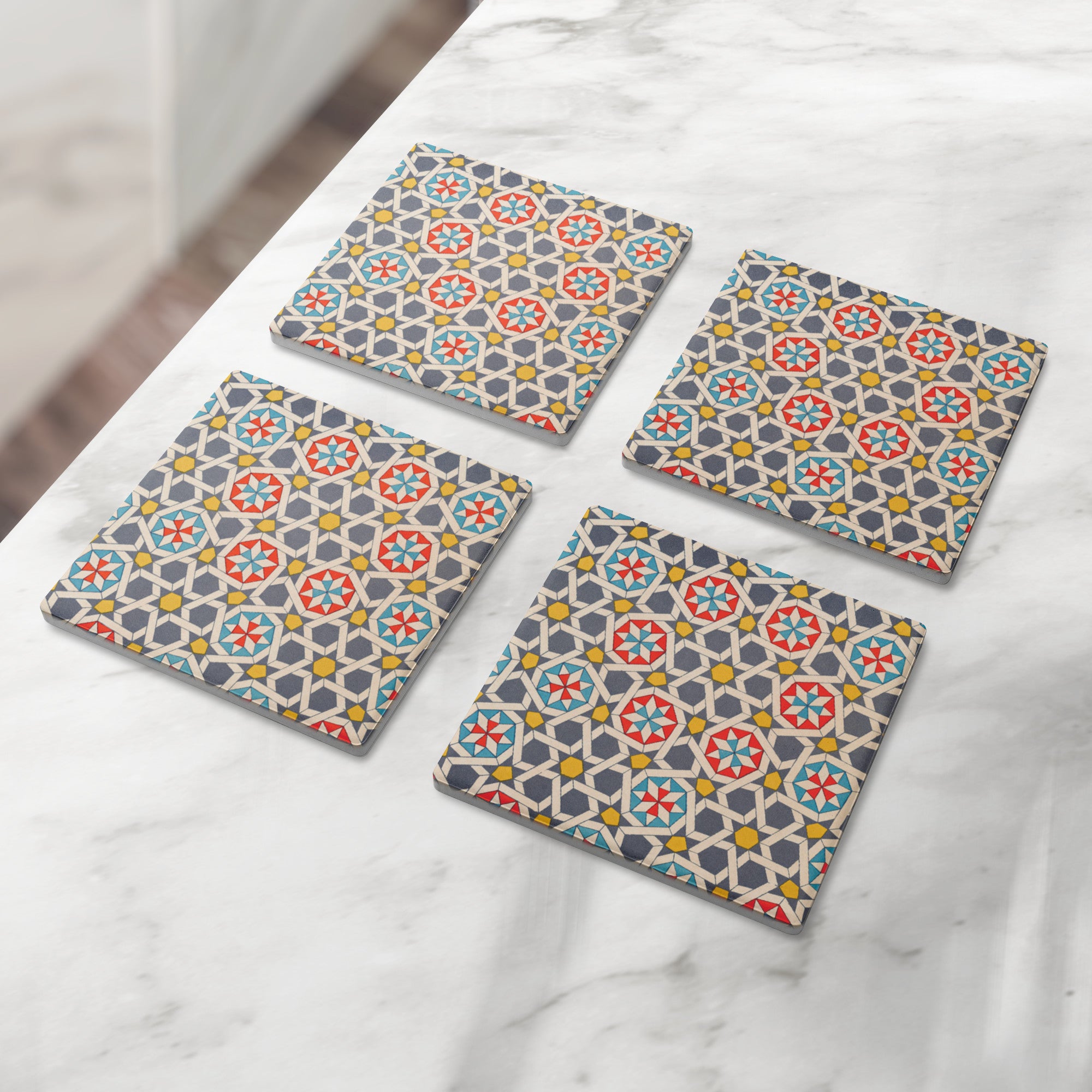 Marrakech Majesty, Drink Coasters, Made from Stone with a Cork Backing, Set of 4