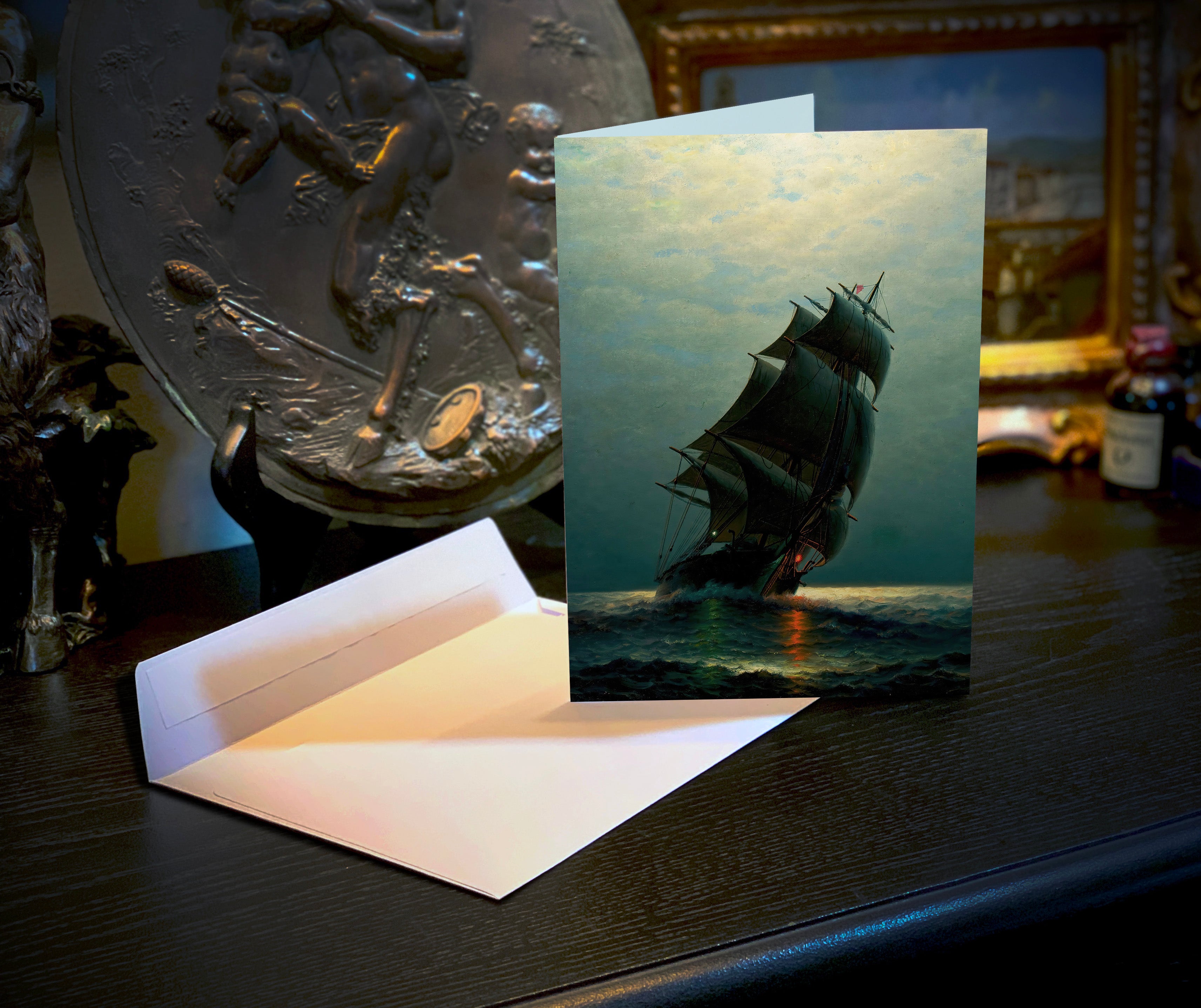 Ship in the Night by James Gale Tyler, Set of Gothic Greeting Cards, With White Envelopes, 5in x 7in