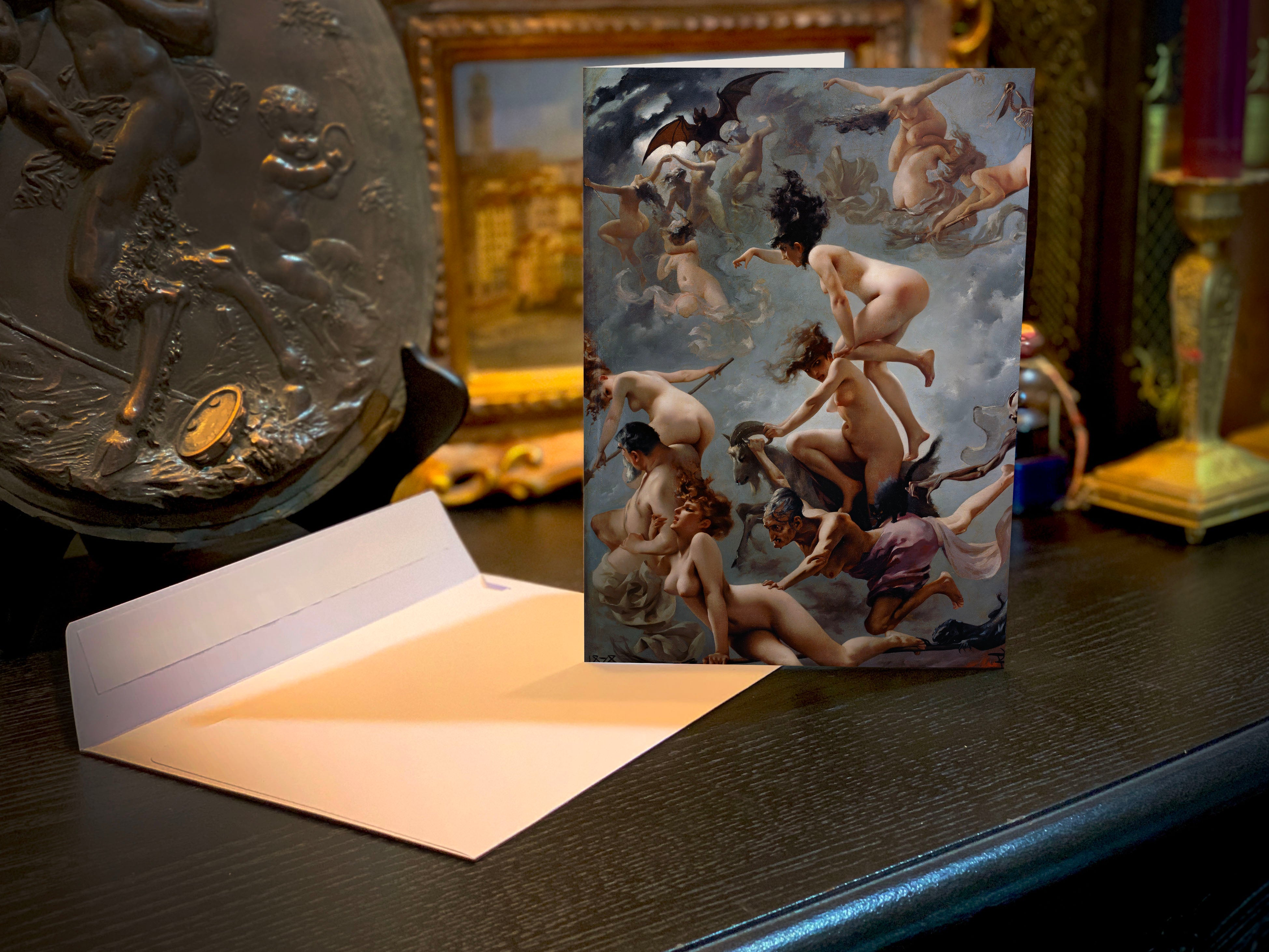 Witches on the Sabbath by Luis Ricardo Falero, Set of Halloween Greeting Cards, With White Envelopes, 5in x 7in