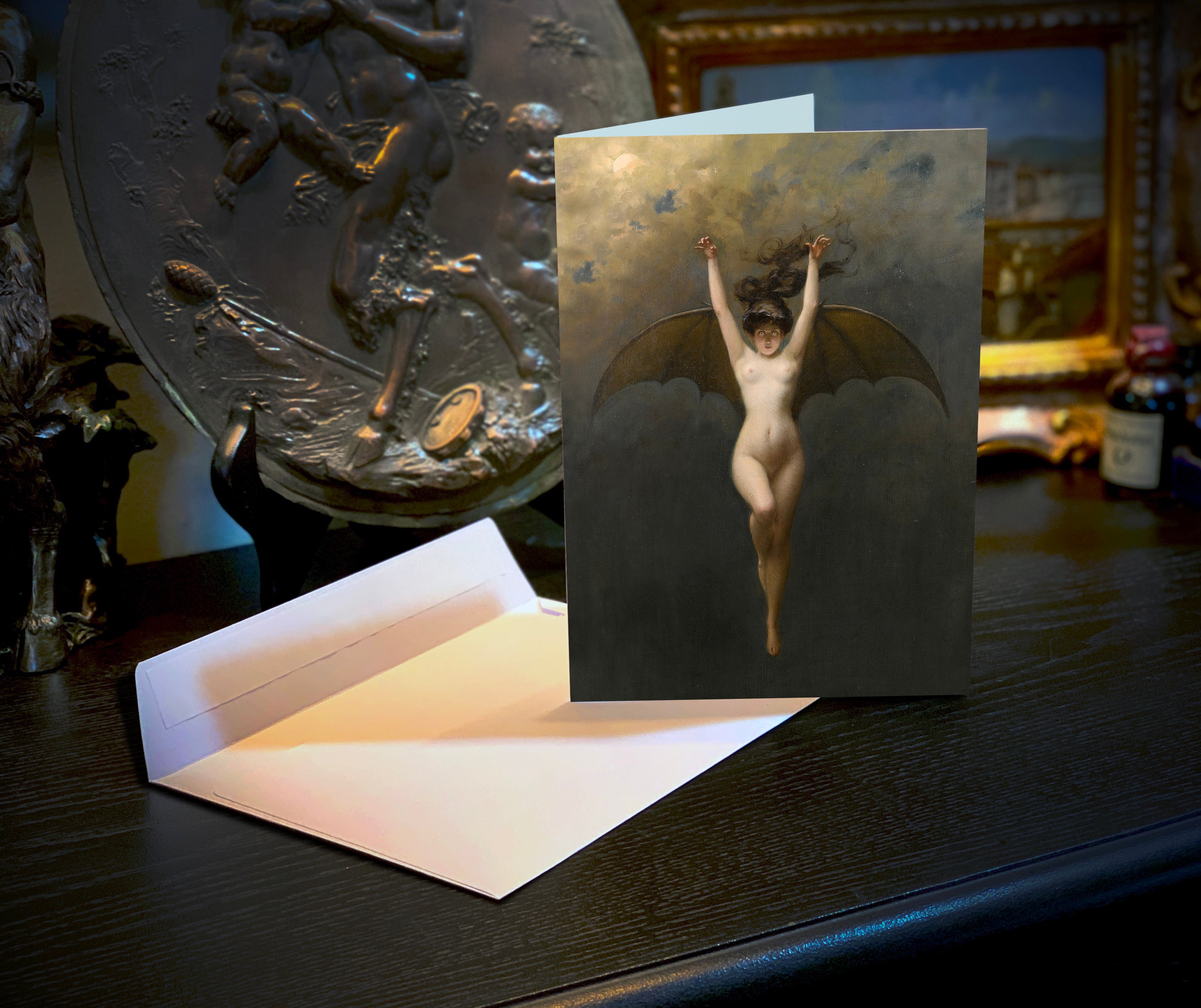 La Femme Chauve-Souris (Bat Woman) by Albert Joseph Pénot, Set of Greeting Cards With White Envelopes, 5in x 7in