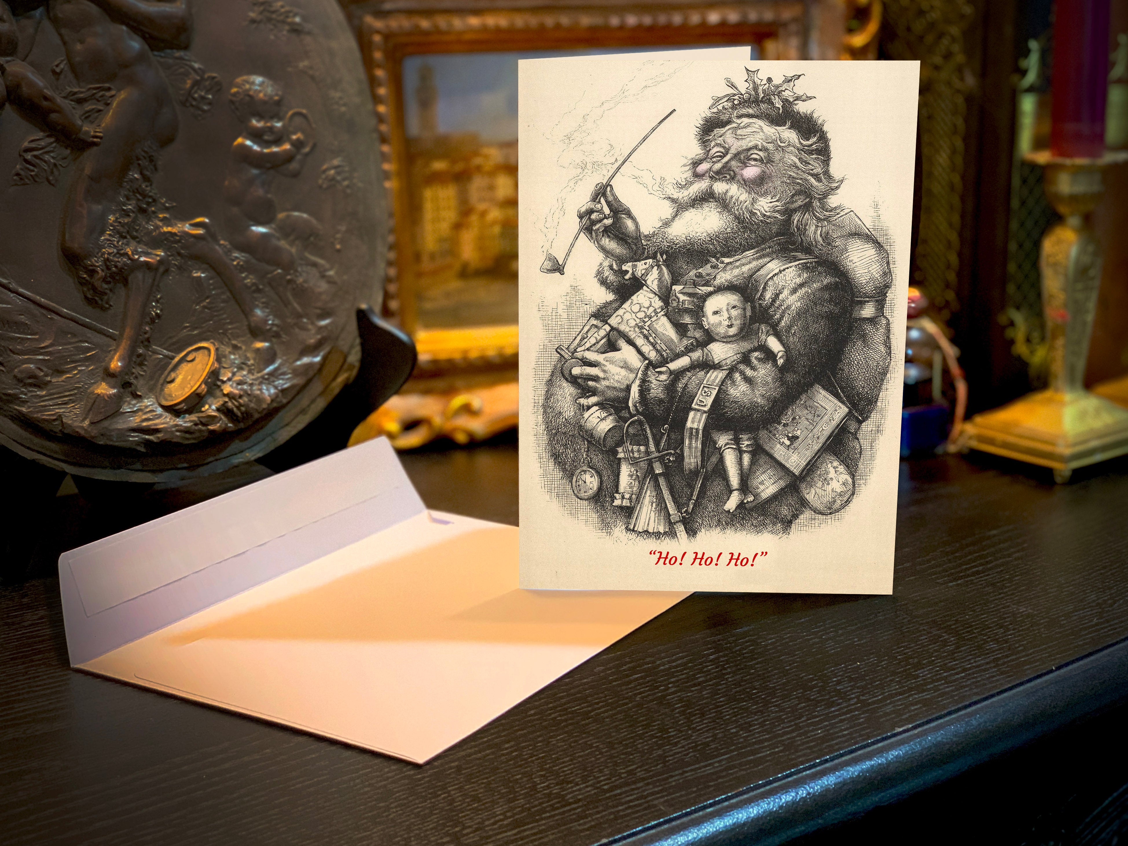 Santa Claus by Thomas Nast, Set of Christmas Greeting Cards With White Envelopes, 5in x 7in