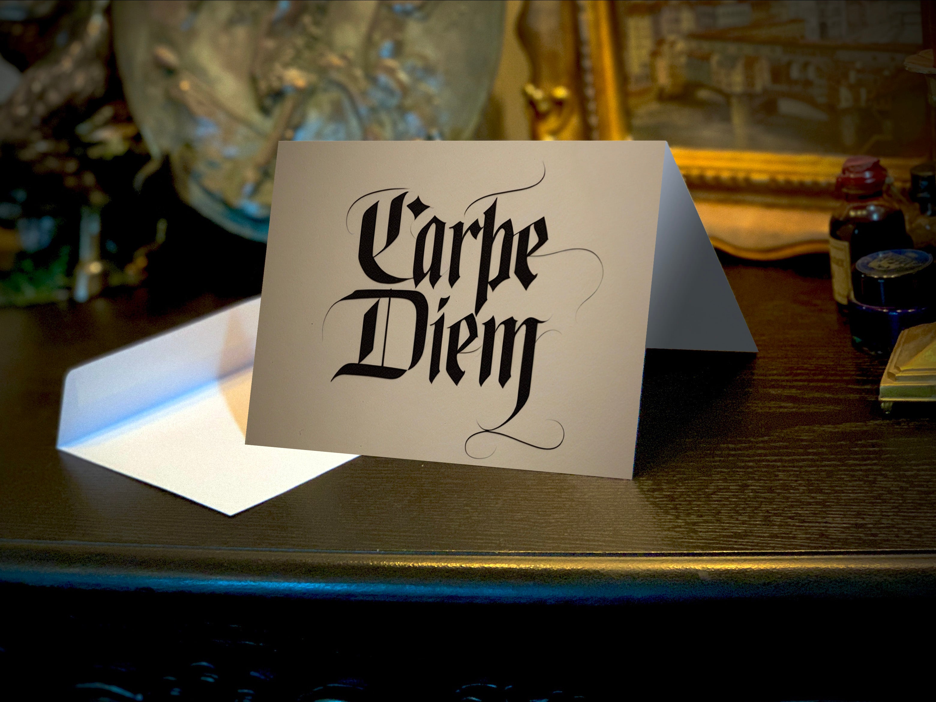 Carpe Diem Calligraphy, Everyday Inspirational Greeting Cards With White Envelopes, 5in x 7in