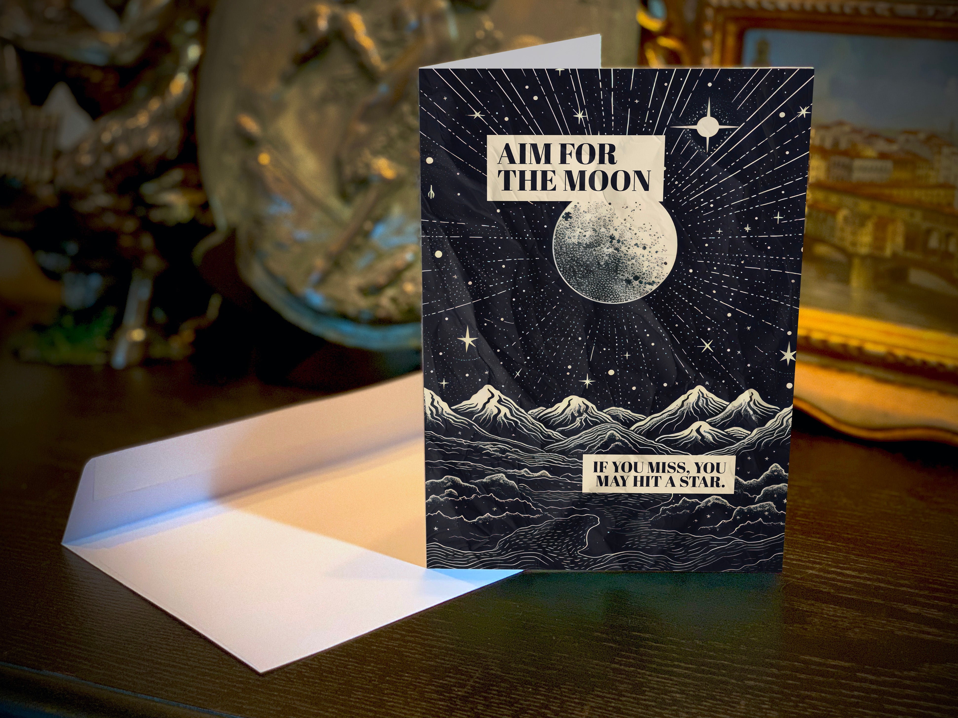 Aim for the Moon, Set of Inspirational Greeting Cards With White Envelopes, 5in x 7in