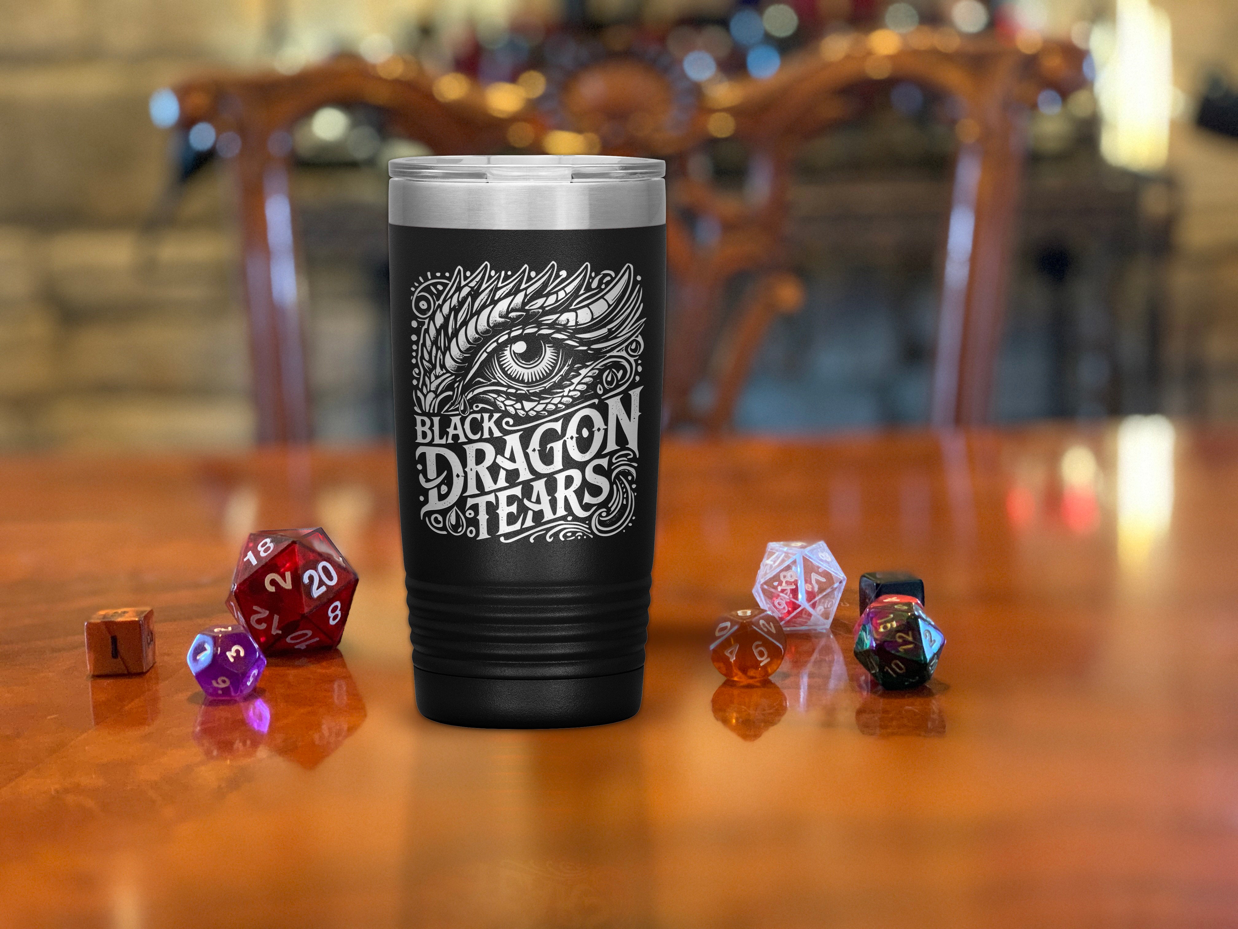 Black Dragon Tears, Dungeons and Dragons Inspired Insulated Tumbler Travel Mug for Gamers, 20oz