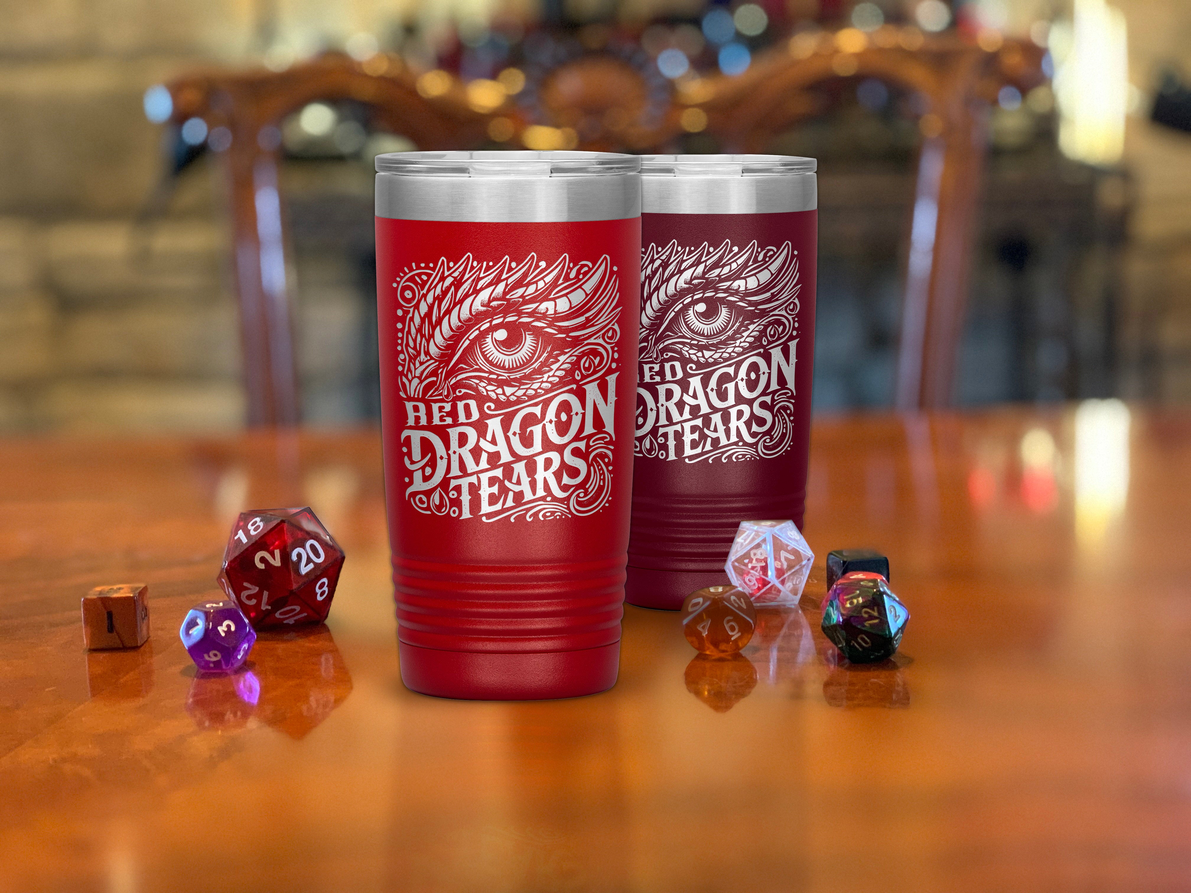 Red Dragon Tears, Dungeons and Dragons Inspired Insulated Tumbler Travel Mug for Gamers, 20oz