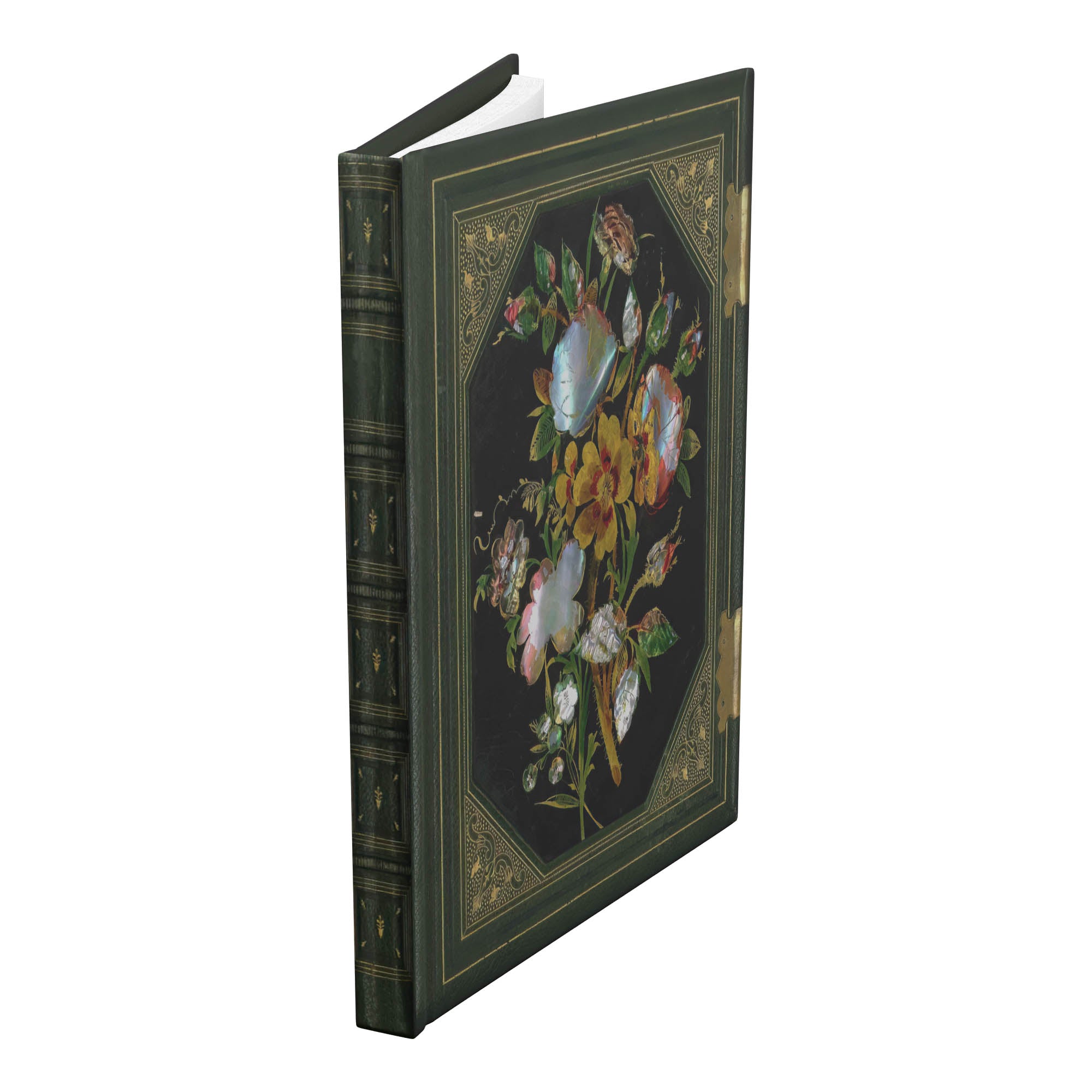 Mother of Pearl Bouquet (Green), Hardcover Lined Journal With 150 Perforated Pages