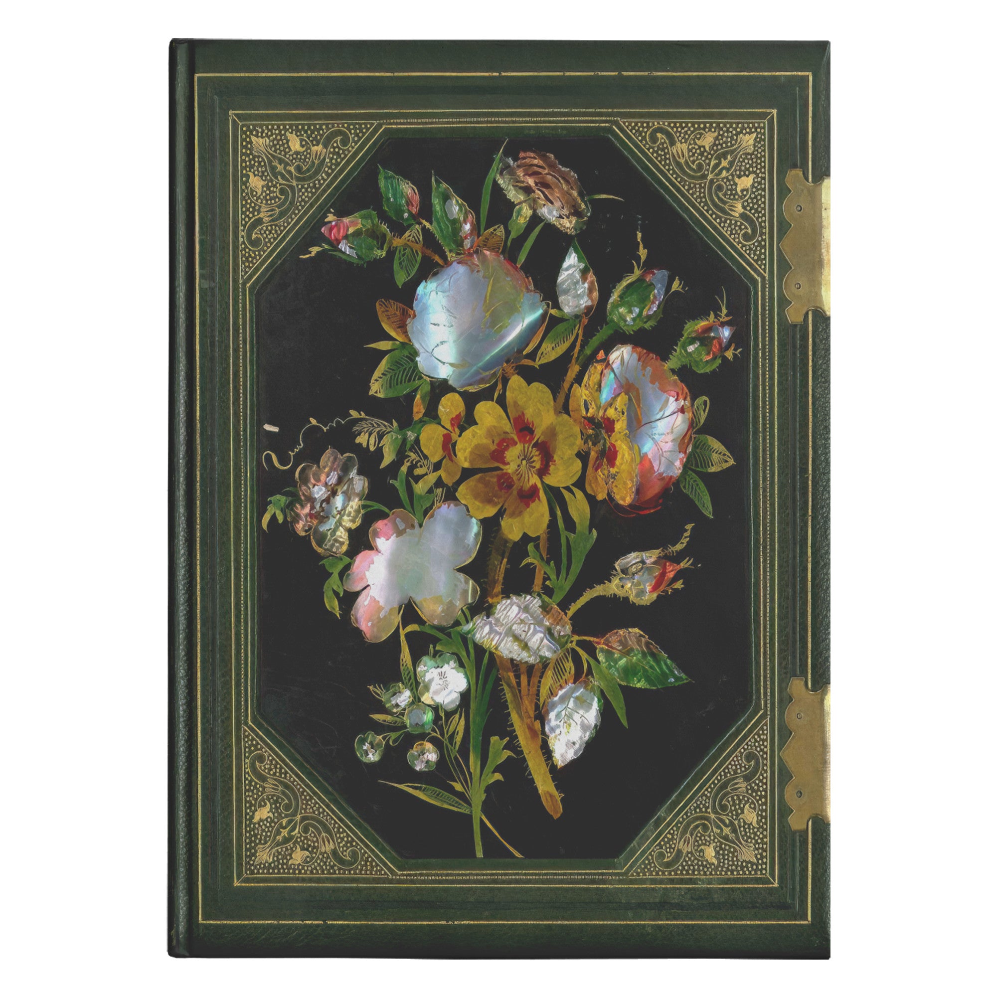 Mother of Pearl Bouquet (Green), Hardcover Lined Journal With 150 Perforated Pages