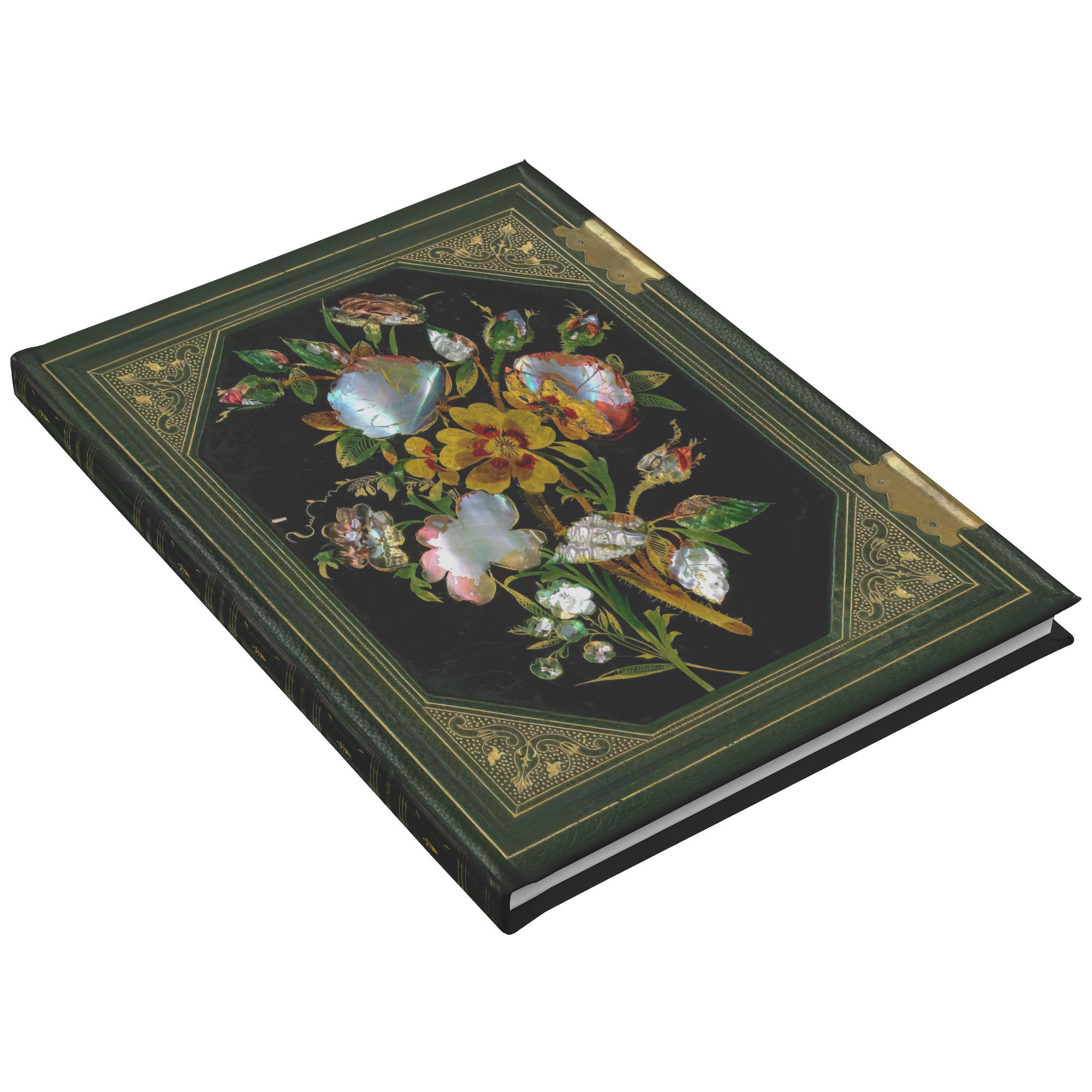 Mother of Pearl Bouquet (Green), Hardcover Lined Journal With 150 Perforated Pages