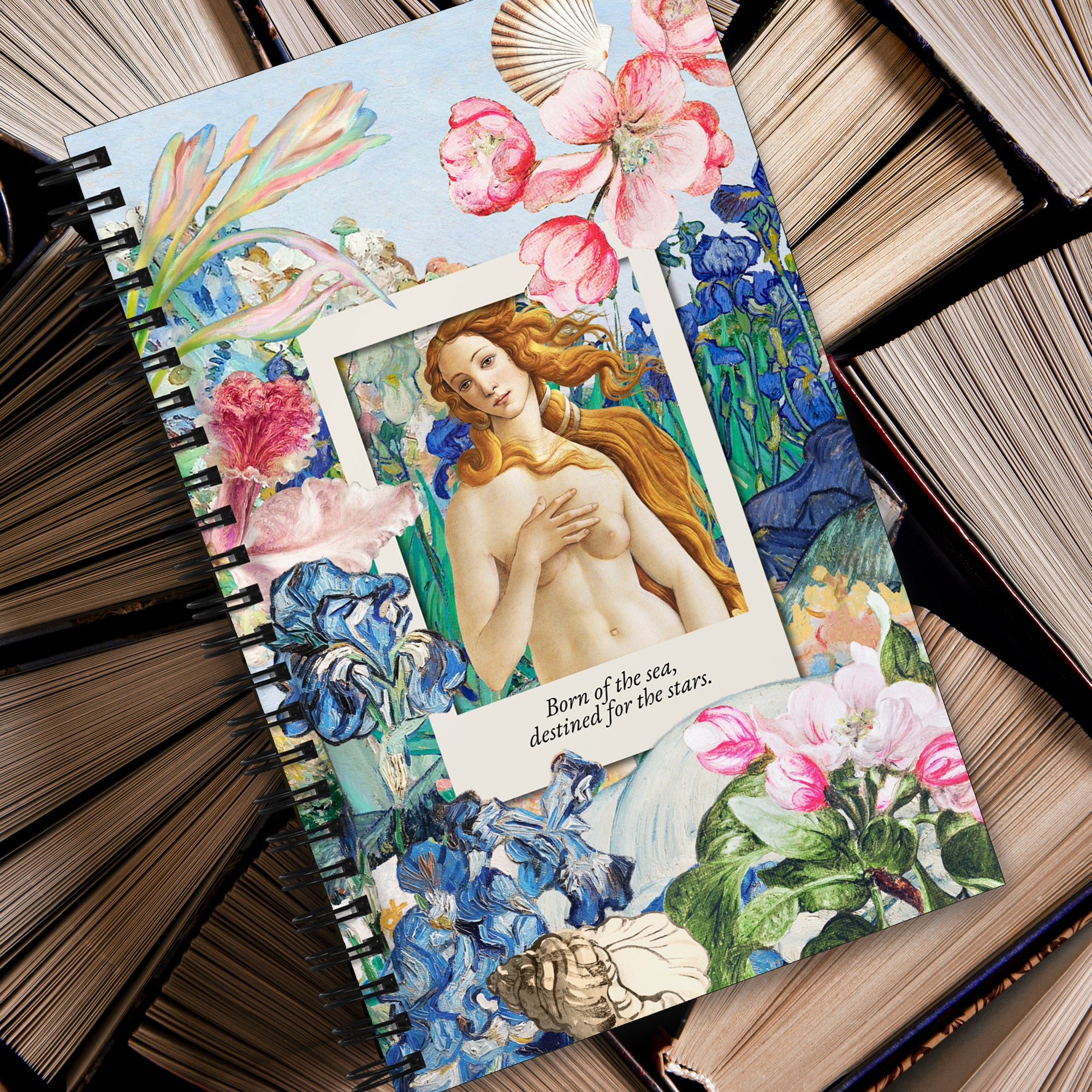 Born of the Sea, Destined for the Stars, Venus Goddess, Spiral Notebook, Dot Journal, Perfect for Journaling on the Go, Can be Personalized