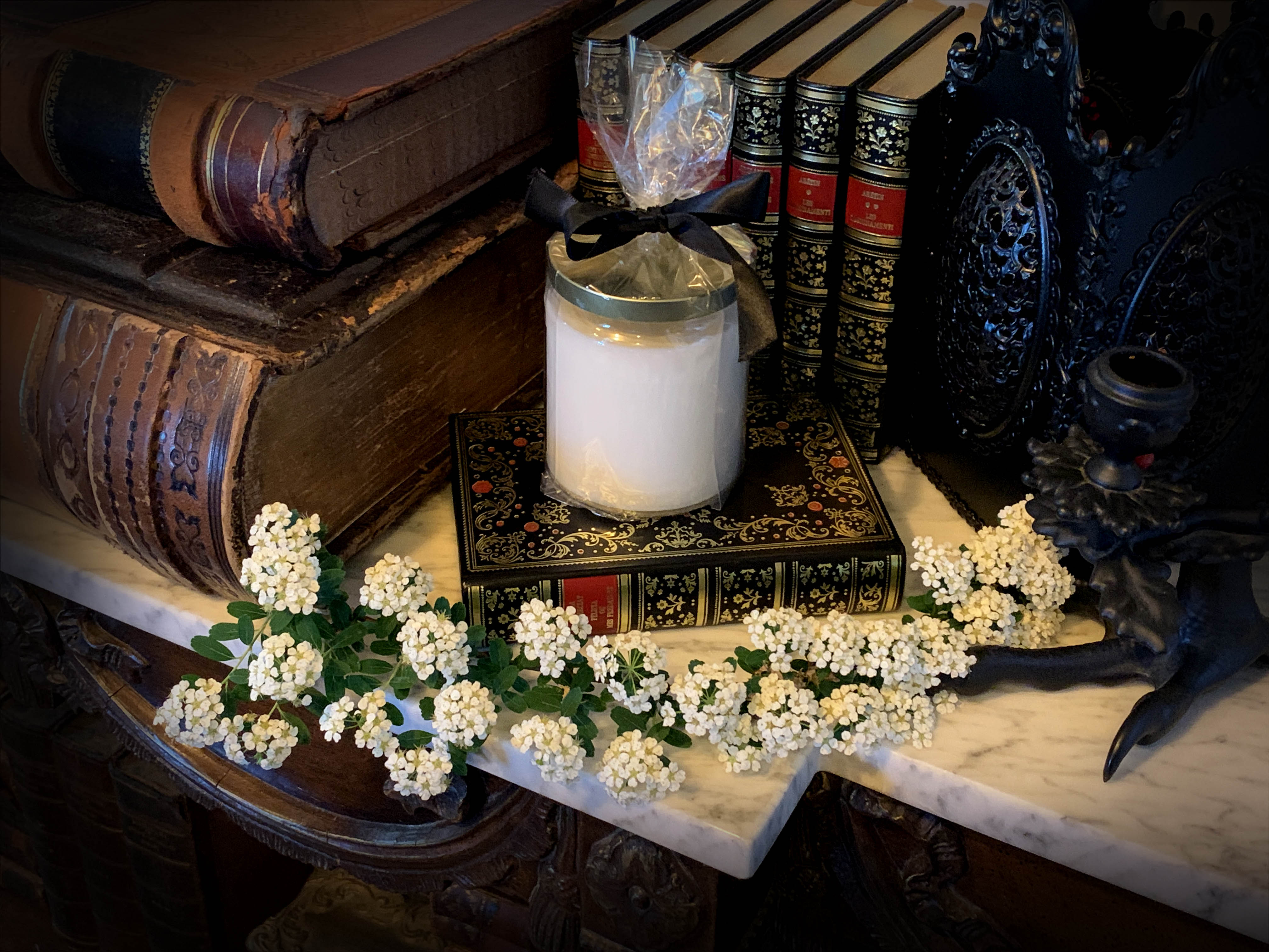 The Woman in White, Hand-Poured Coconut Soy Wax Candle in an Elegant Apothecary Jar with Gold Lid, White Birch Scent, 9oz