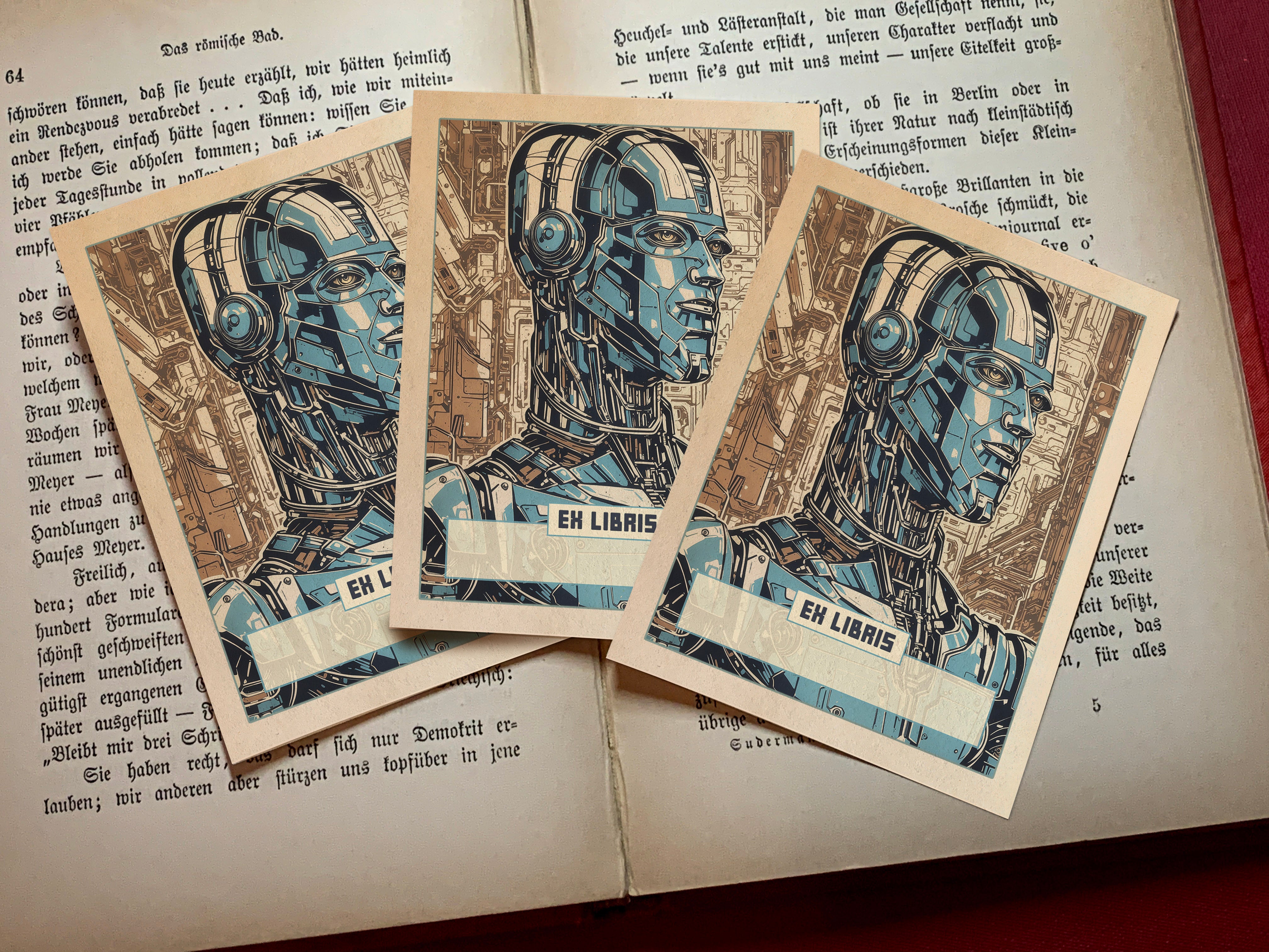 Ex Machina, Personalized Ex-Libris Bookplates, Crafted on Traditional Gummed Paper, 3in x 4in, Set of 30