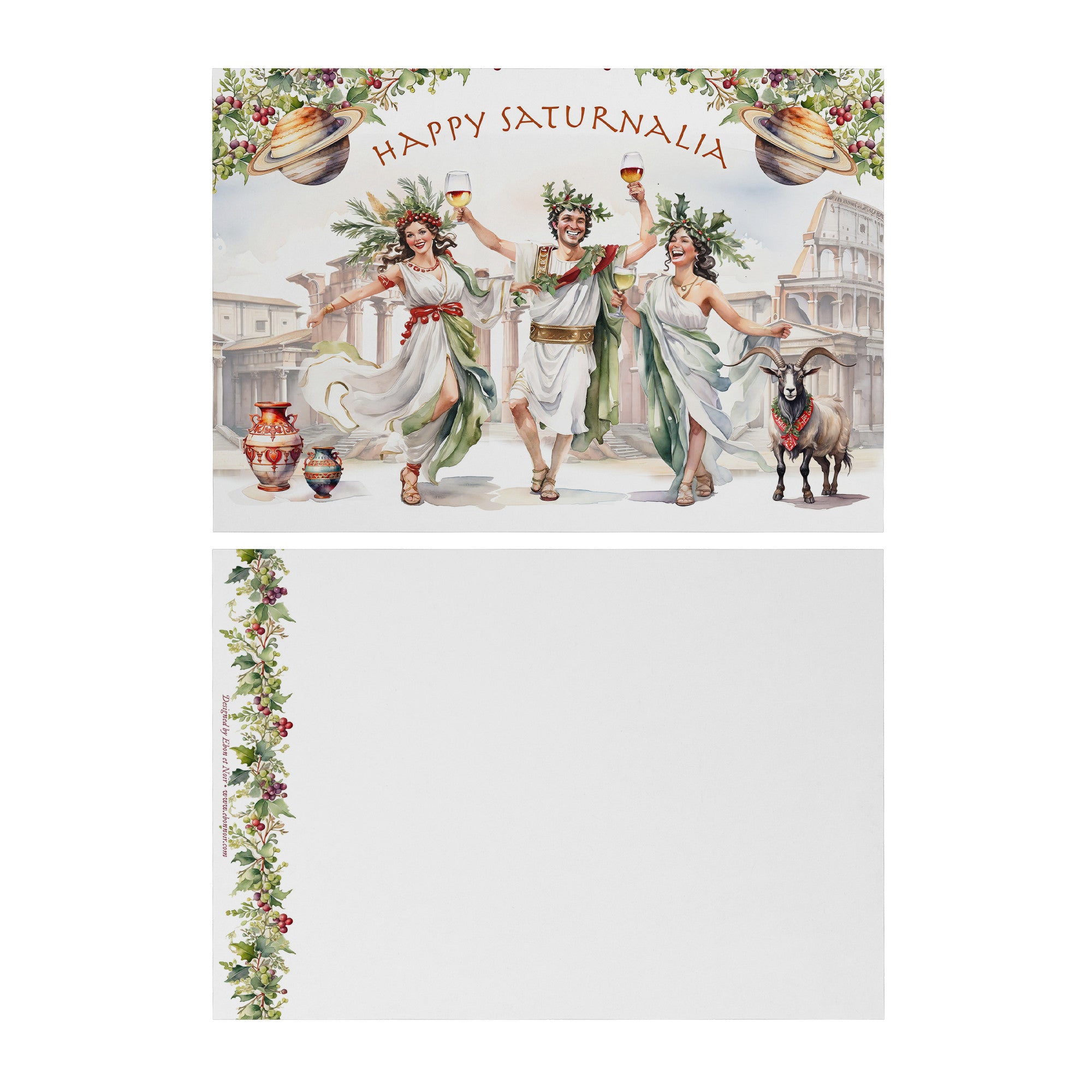 Saturnalia Revelers (Happy Saturnalia), Set of 5in x 7in Flat Pagan Holiday Cards White Envelopes