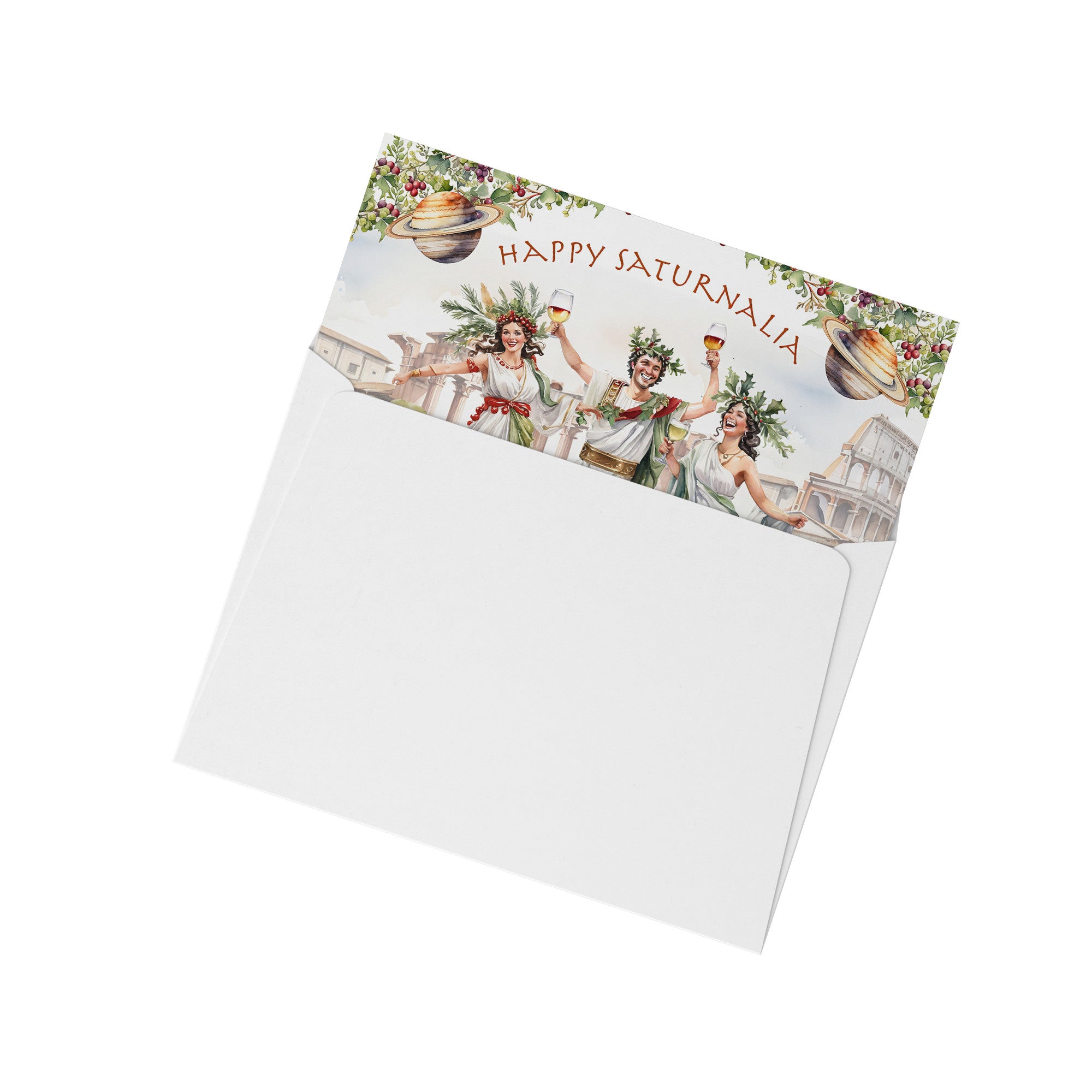 Saturnalia Revelers (Happy Saturnalia), Set of 5in x 7in Flat Pagan Holiday Cards White Envelopes