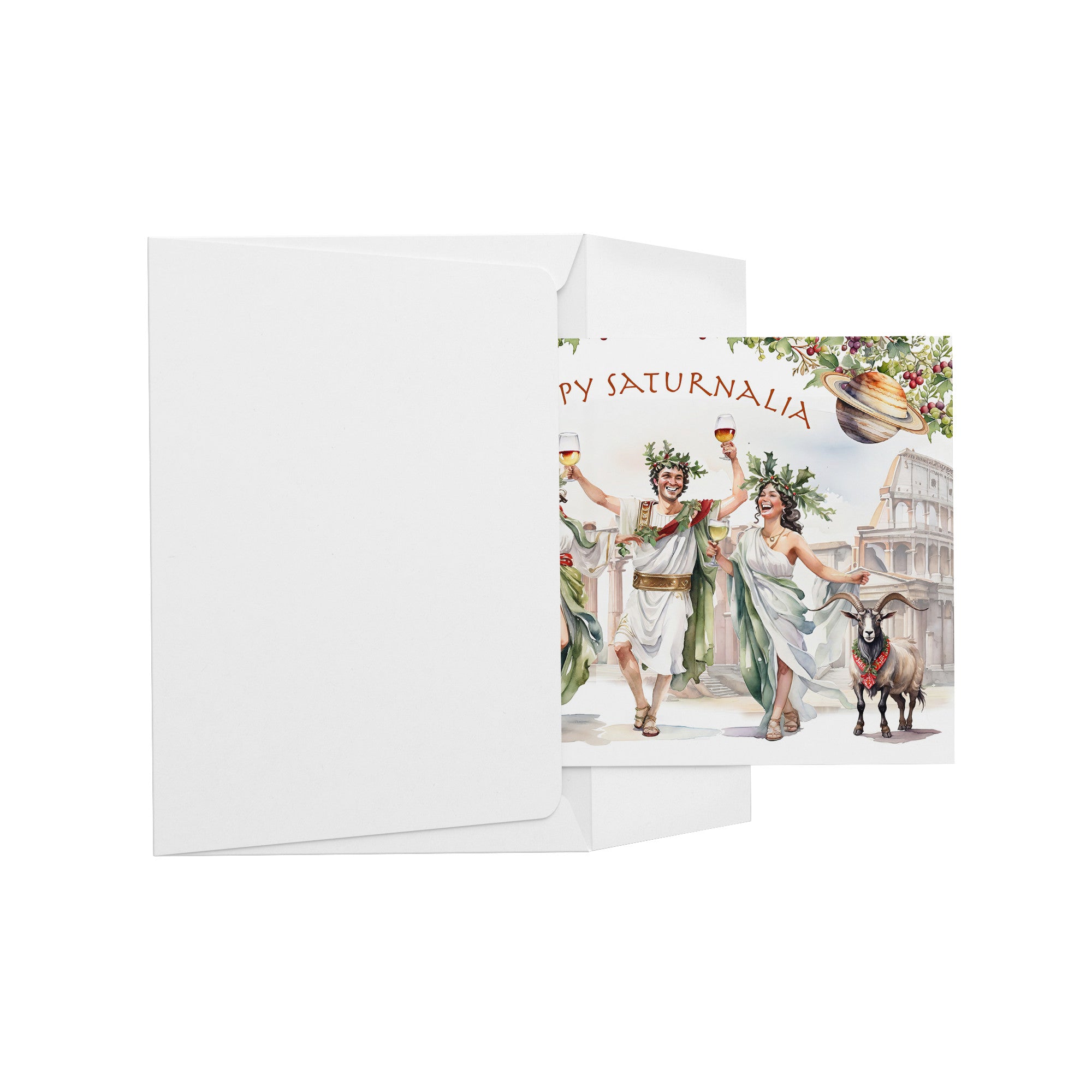 Saturnalia Revelers (Happy Saturnalia), Set of 5in x 7in Flat Pagan Holiday Cards White Envelopes