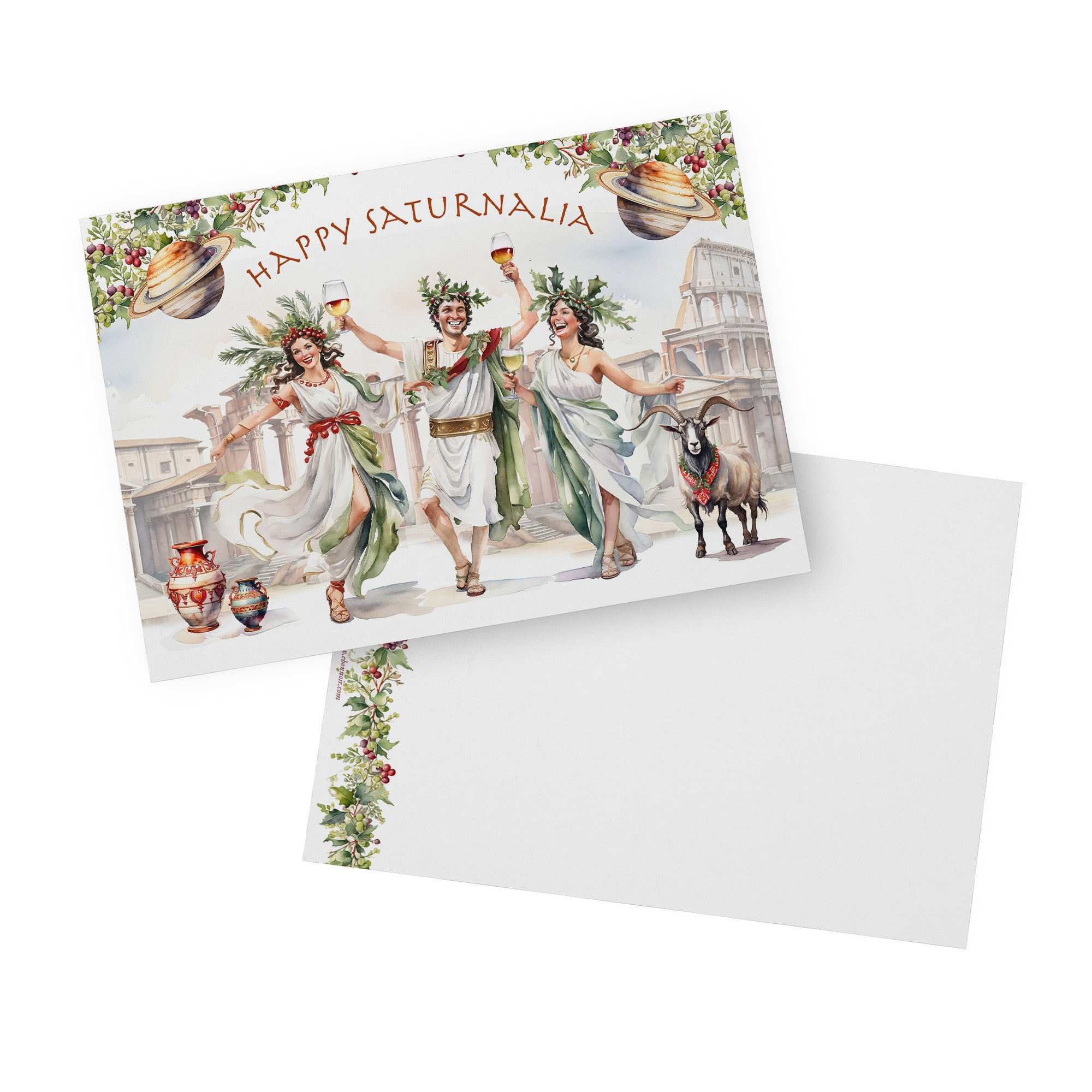 Saturnalia Revelers (Happy Saturnalia), Set of 5in x 7in Flat Pagan Holiday Cards White Envelopes