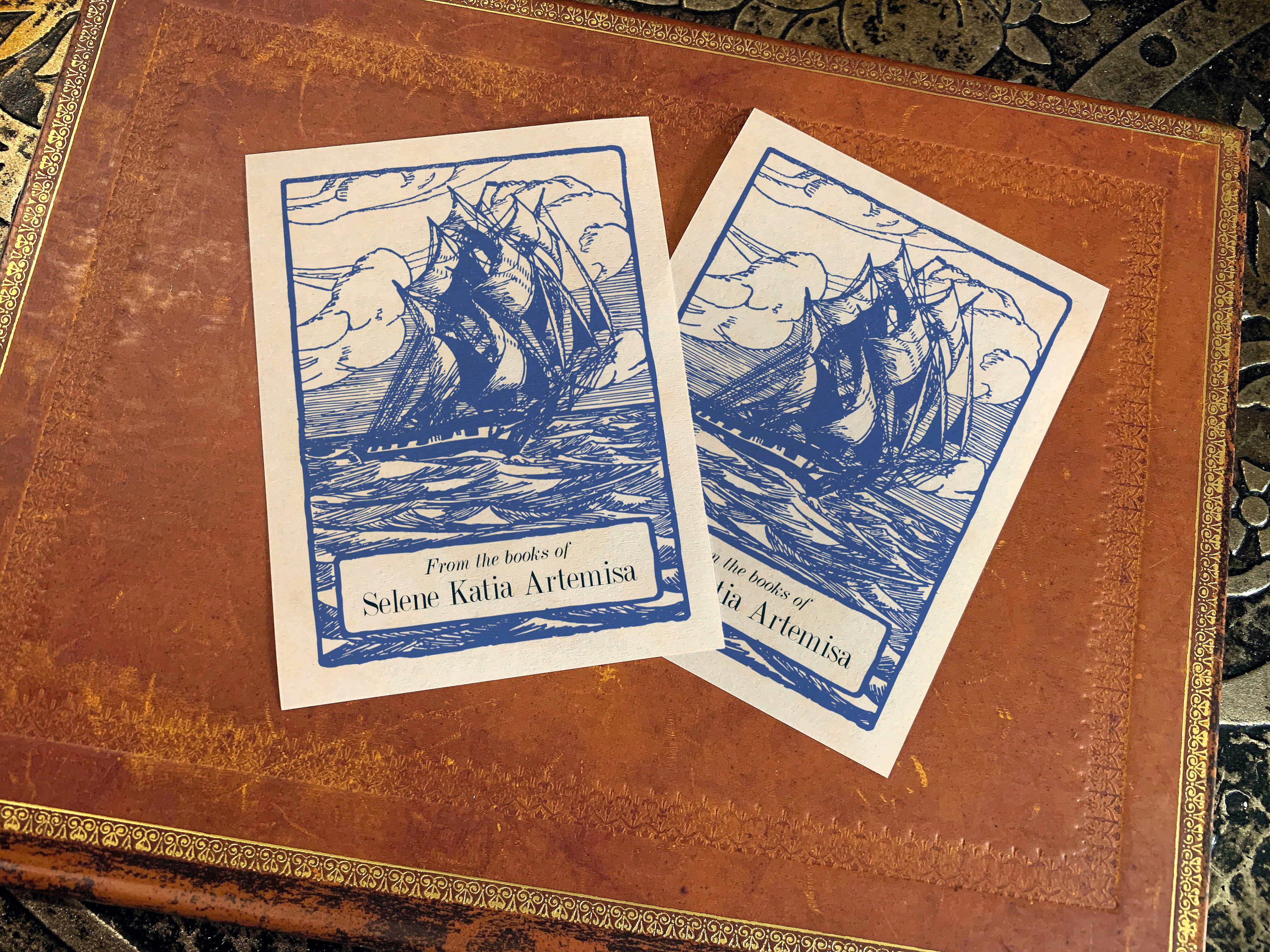 Sea Clipper, Personalized Naval Ex-Libris Bookplates, Crafted on Traditional Gummed Paper, 3in x 4in, Set of 30