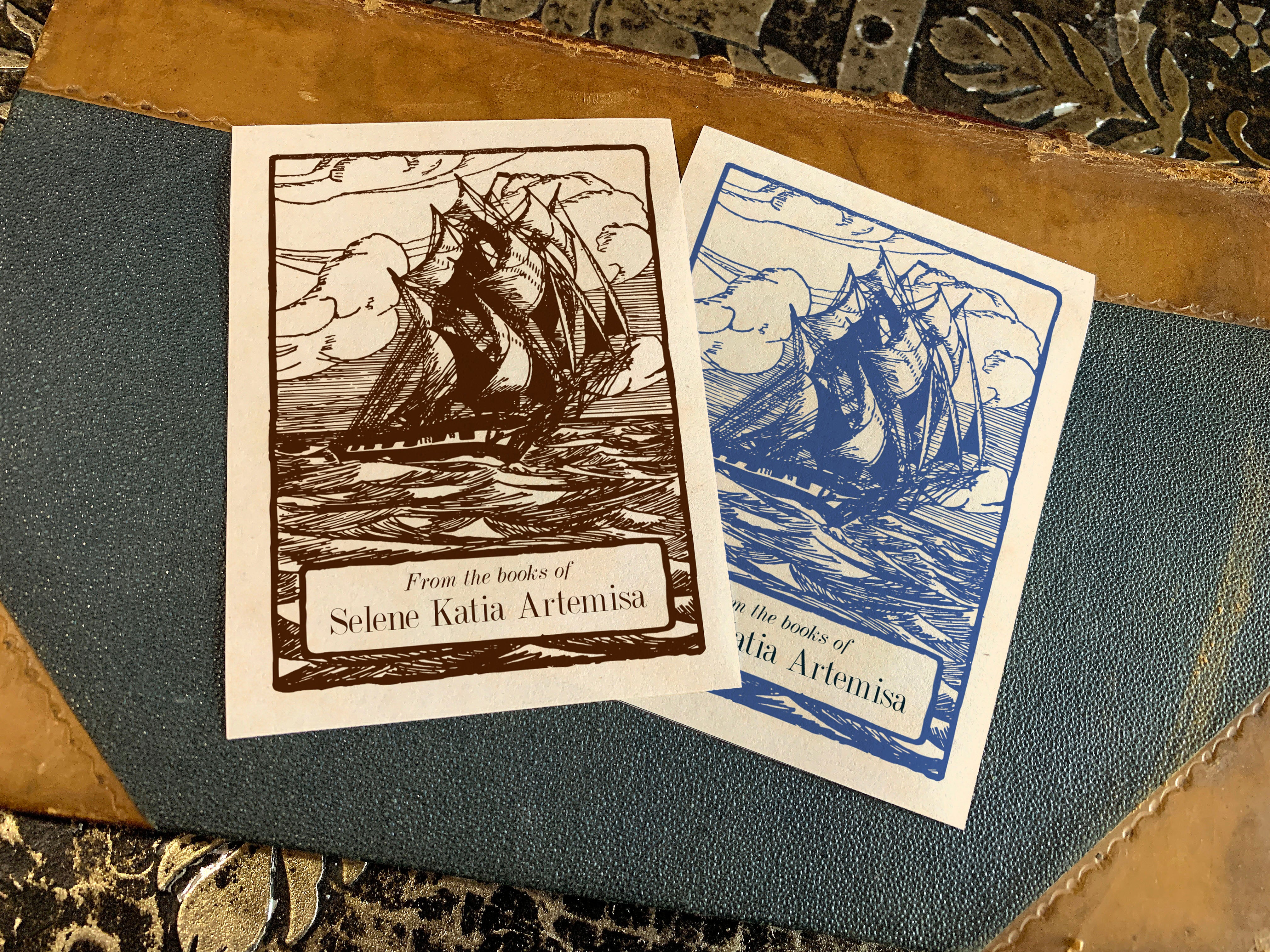 Sea Clipper, Personalized Naval Ex-Libris Bookplates, Crafted on Traditional Gummed Paper, 3in x 4in, Set of 30