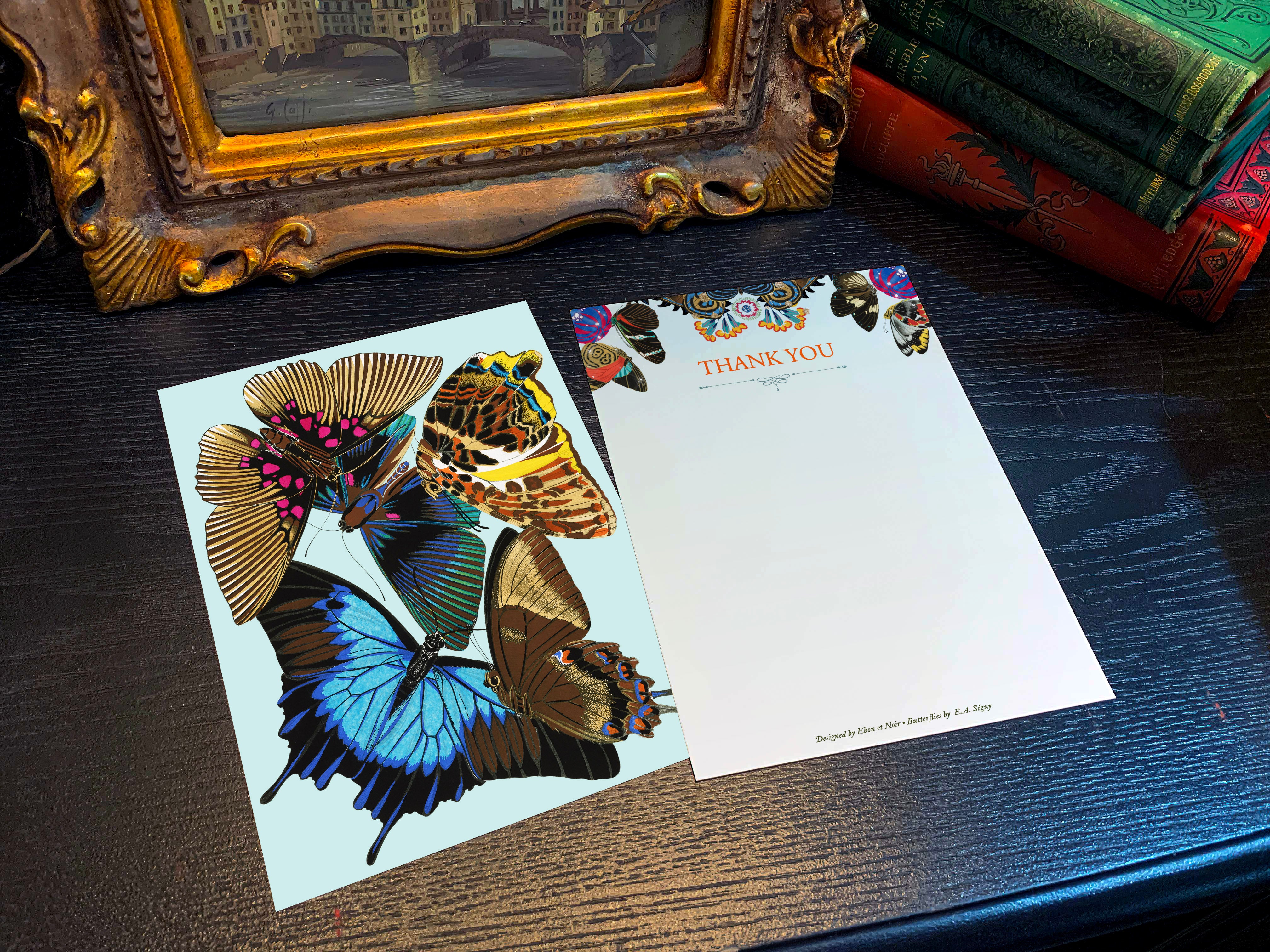 Vintage Butterfly by E. A. Seguy, Set of Flat Double-sided Thank You Cards, With White Envelopes, 5in x 7in