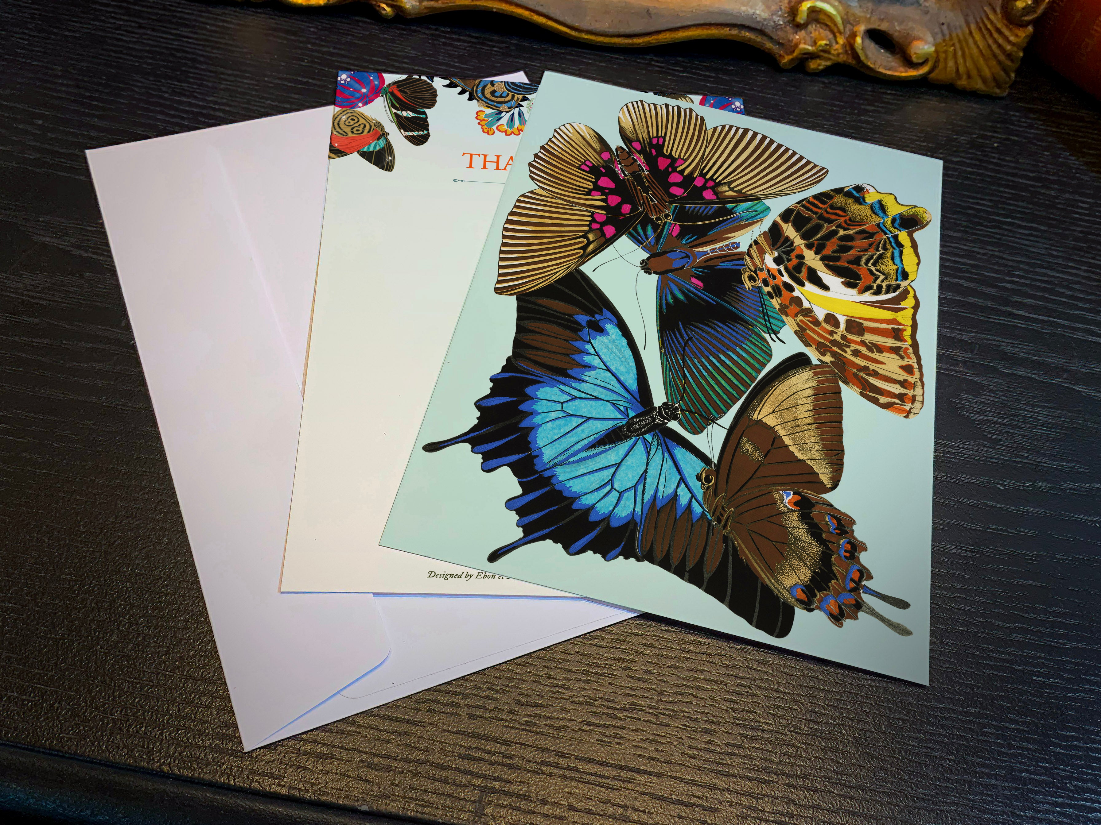 Vintage Butterfly by E. A. Seguy, Set of Flat Double-sided Thank You Cards, With White Envelopes, 5in x 7in