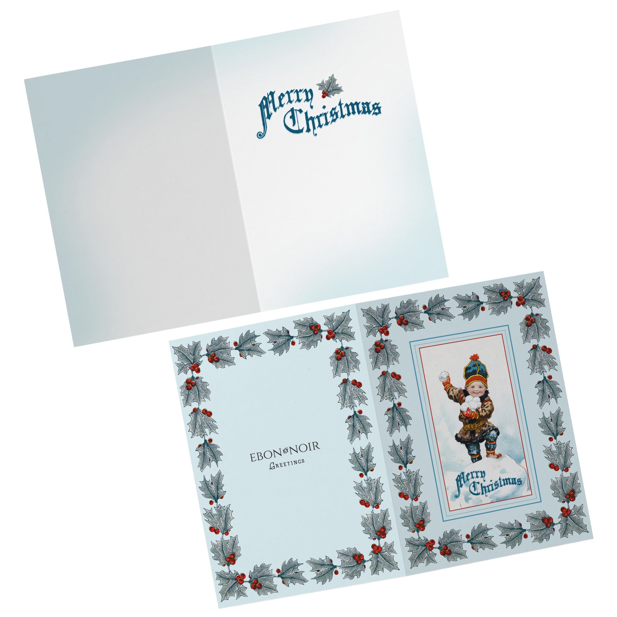 Snowballs, Set of Scandinavian Christmas Greeting Cards, With White Envelopes, 5in x 7in