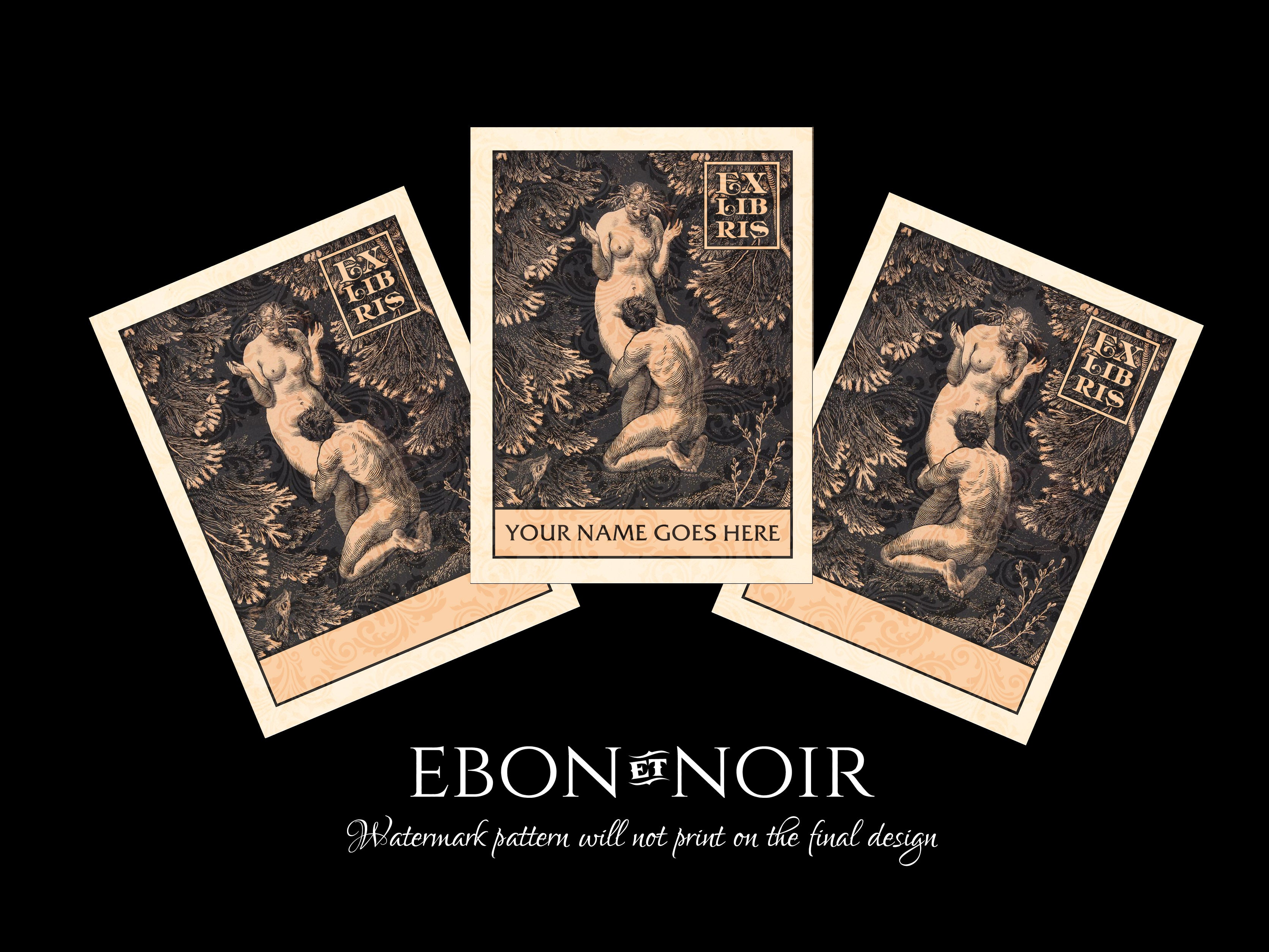 In Paradise, Personalized Erotic Ex-Libris Bookplates, Crafted on Traditional Gummed Paper, 3in x 4in, Set of 30