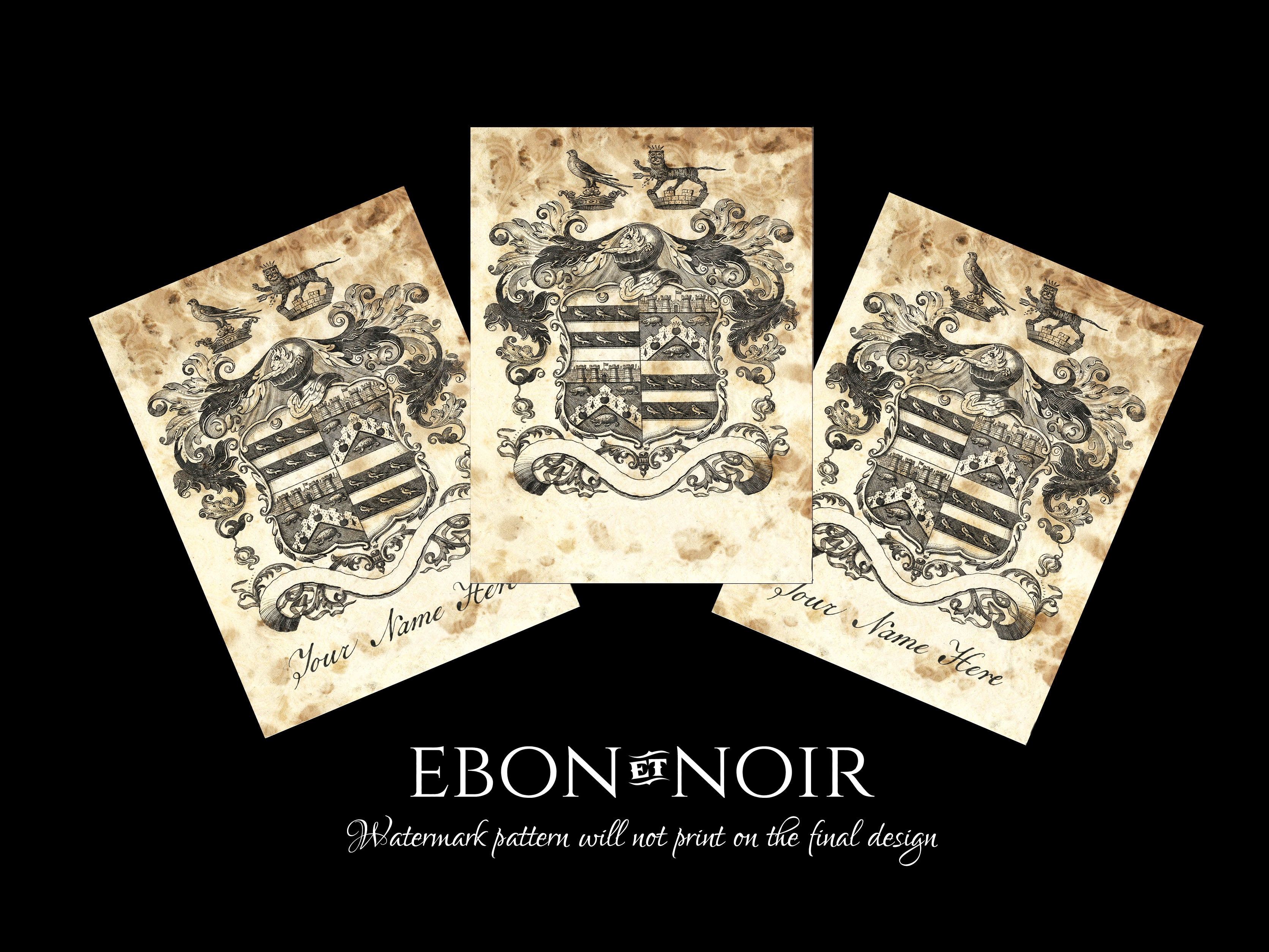 Heraldic Shield, Personalized Heraldic Ex-Libris Bookplates, Crafted on Traditional Gummed Paper, 3in x 4in, Set of 30