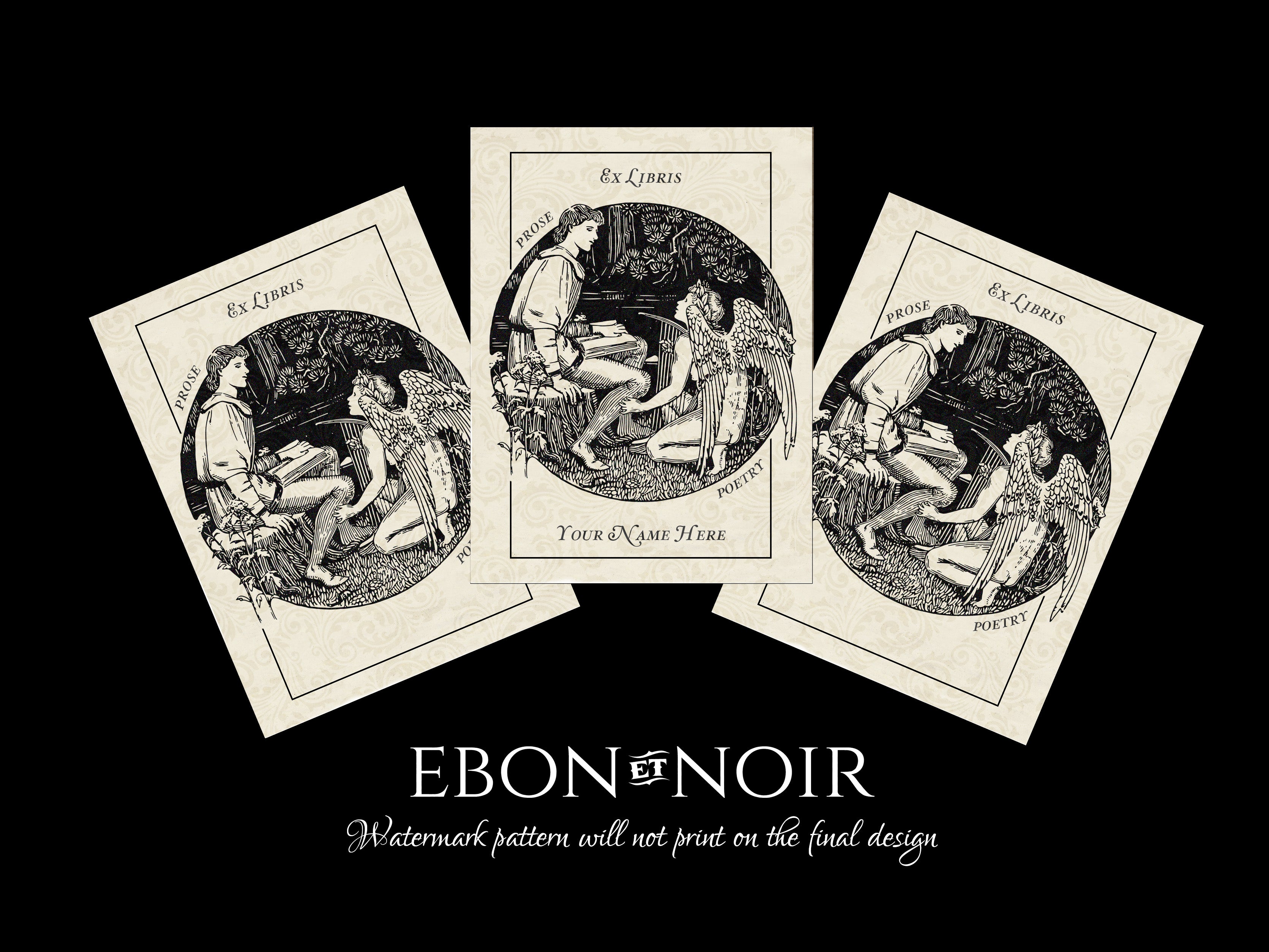 Prose and Poetry, Personalized Ex-Libris Bookplates, Crafted on Traditional Gummed Paper, 3in x 4in, Set of 30