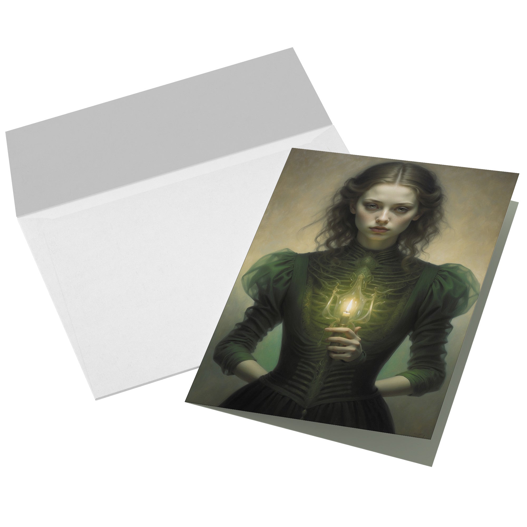 The Apparition, Ghostly Set of Halloween Greeting Cards, With White Envelopes, 5in x 7in