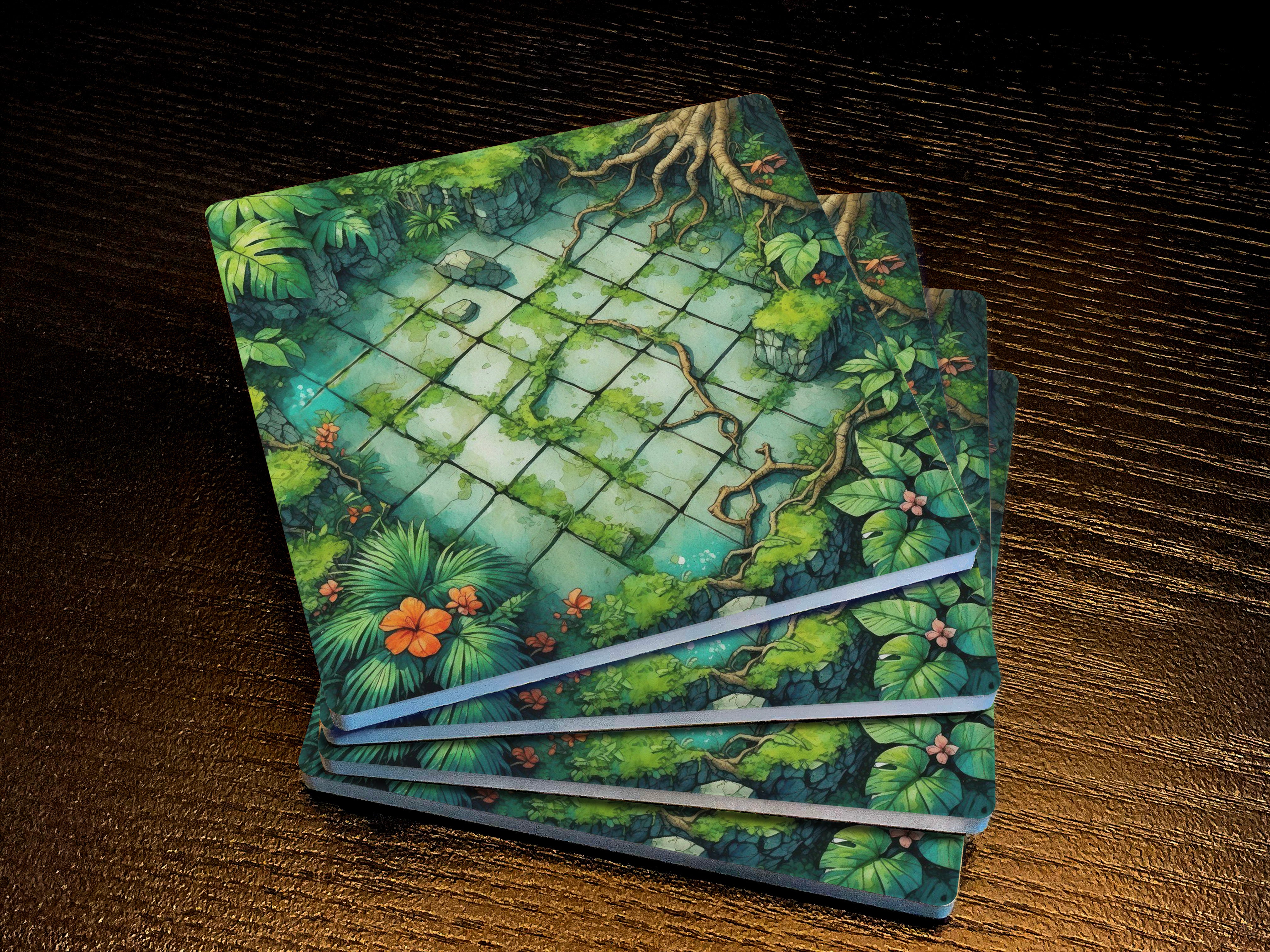 Dungeon Crawl Drink Coasters, Tropical Morass, Old-School RPG Tabletop Tiles Made from Soapstone with a Cork Backing, Set of 4