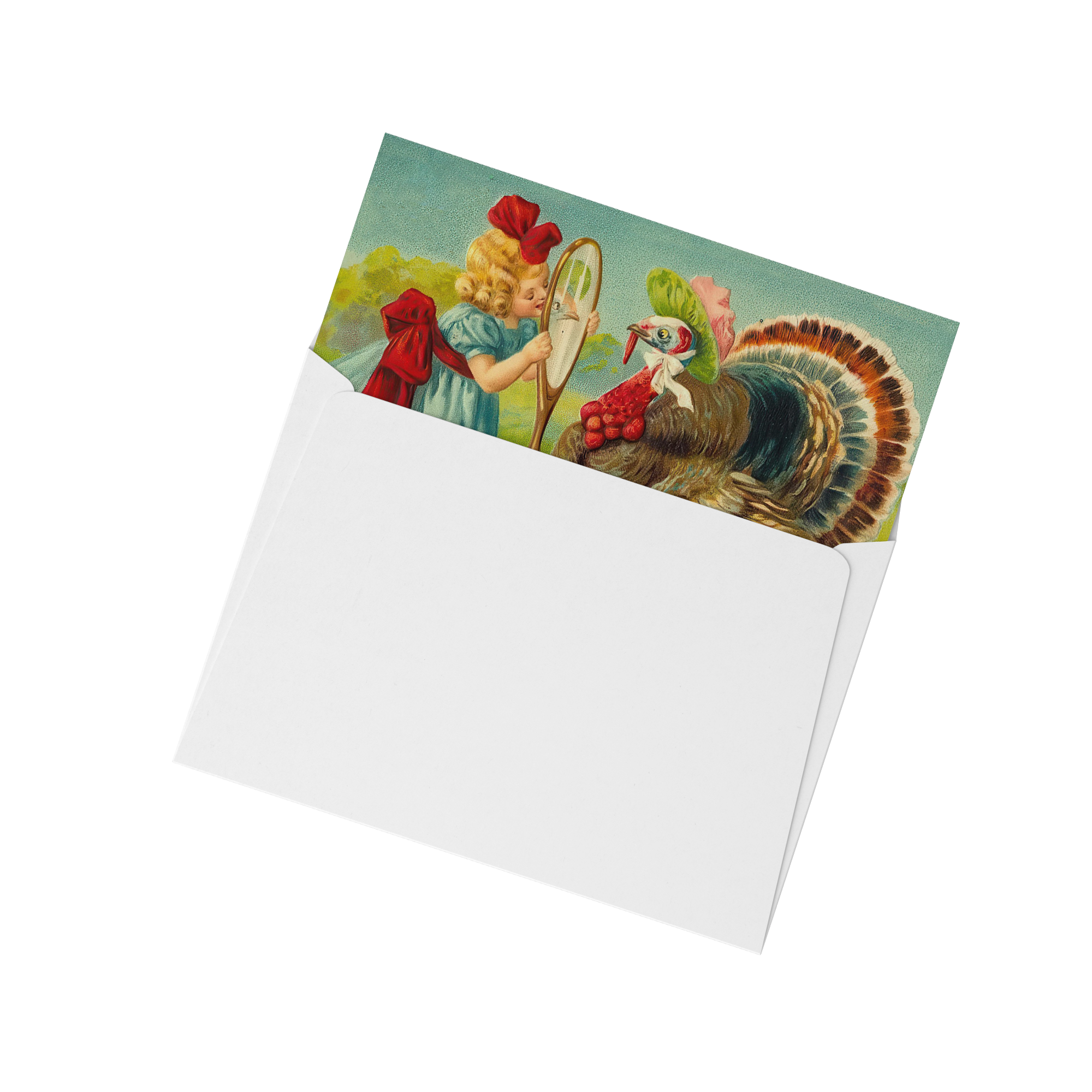 Turkey Reflection, Thanksgiving Greetings, Set of Flat Double-sided Cards, With White Envelopes, 5in x 7in