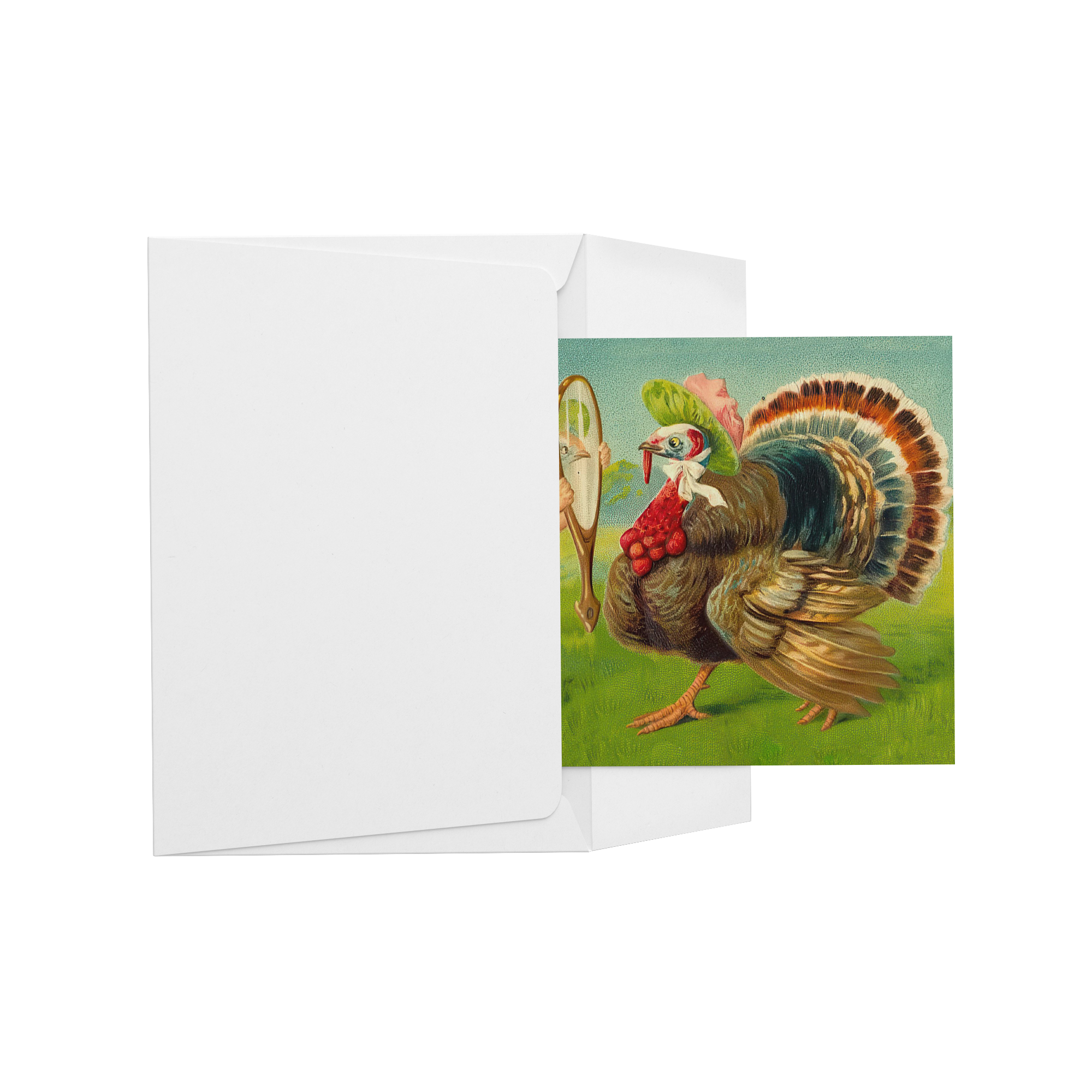 Turkey Reflection, Thanksgiving Greetings, Set of Flat Double-sided Cards, With White Envelopes, 5in x 7in