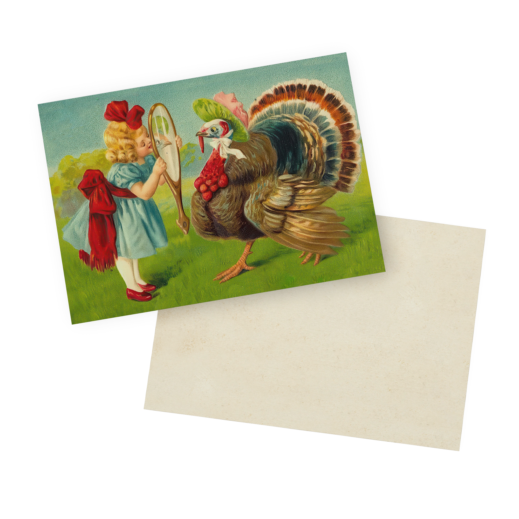 Turkey Reflection, Thanksgiving Greetings, Set of Flat Double-sided Cards, With White Envelopes, 5in x 7in