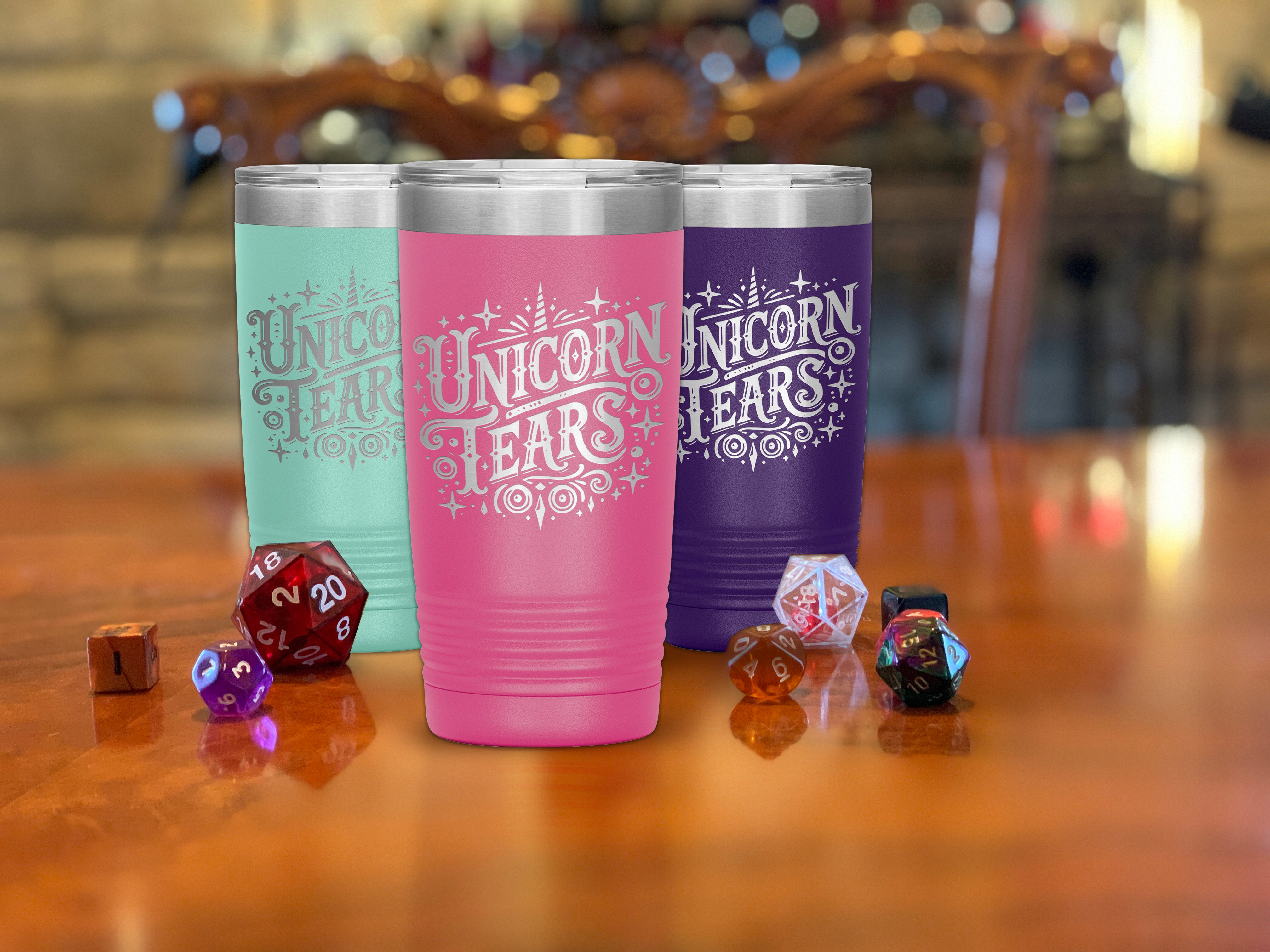 Unicorn Tears, Dungeons and Dragons Inspired Insulated Tumbler Travel Mug for Gamers, 20oz