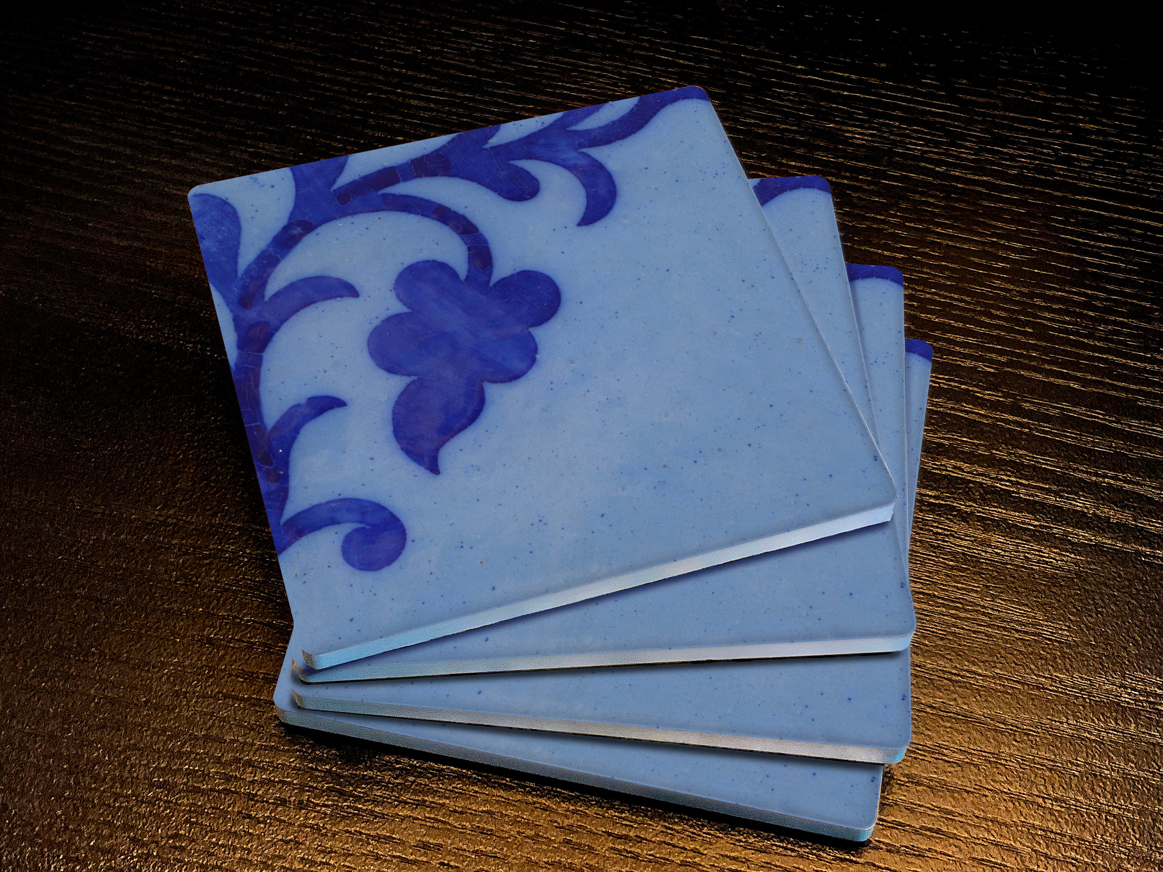 Azulejo Vine, Drink Coasters, Made from Stone with a Cork Backing, Set of 4